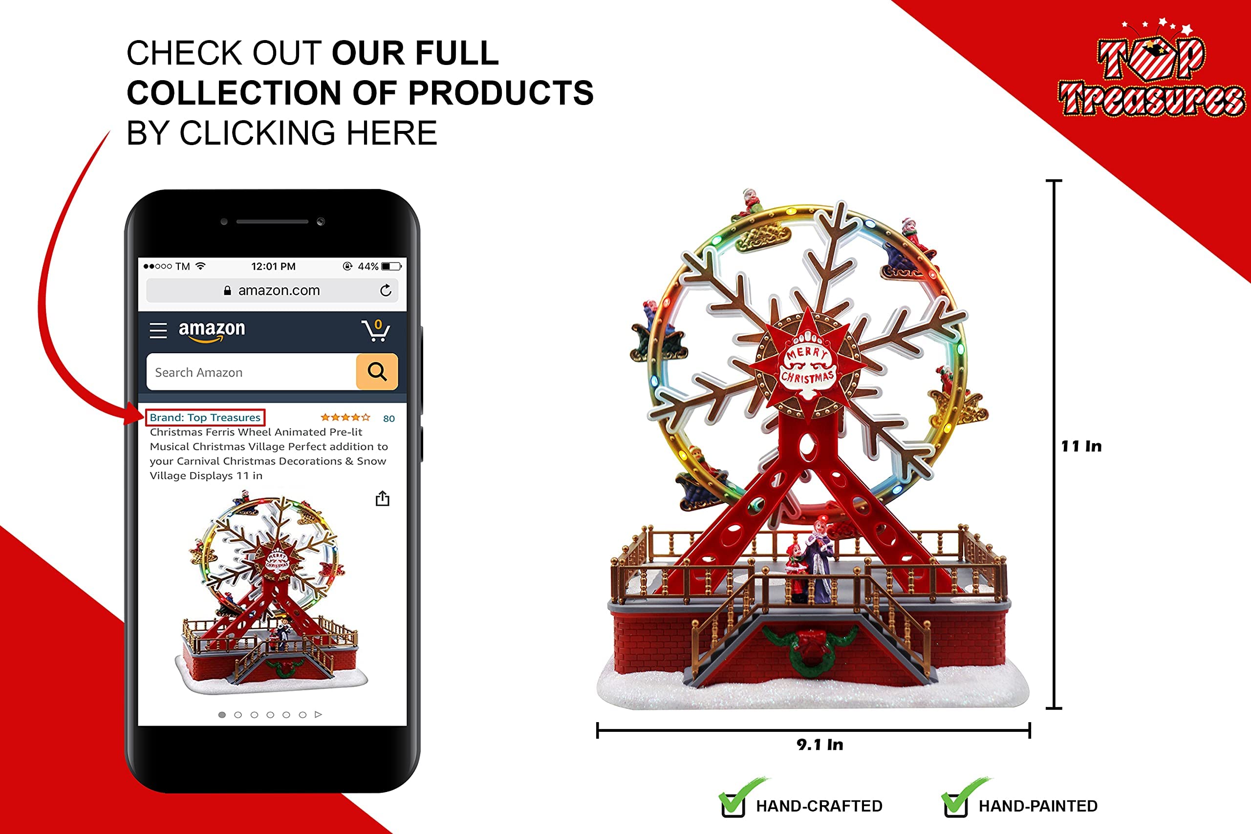 Animated Pre-lit Musical Christmas Ferris Wheel Village - 11
