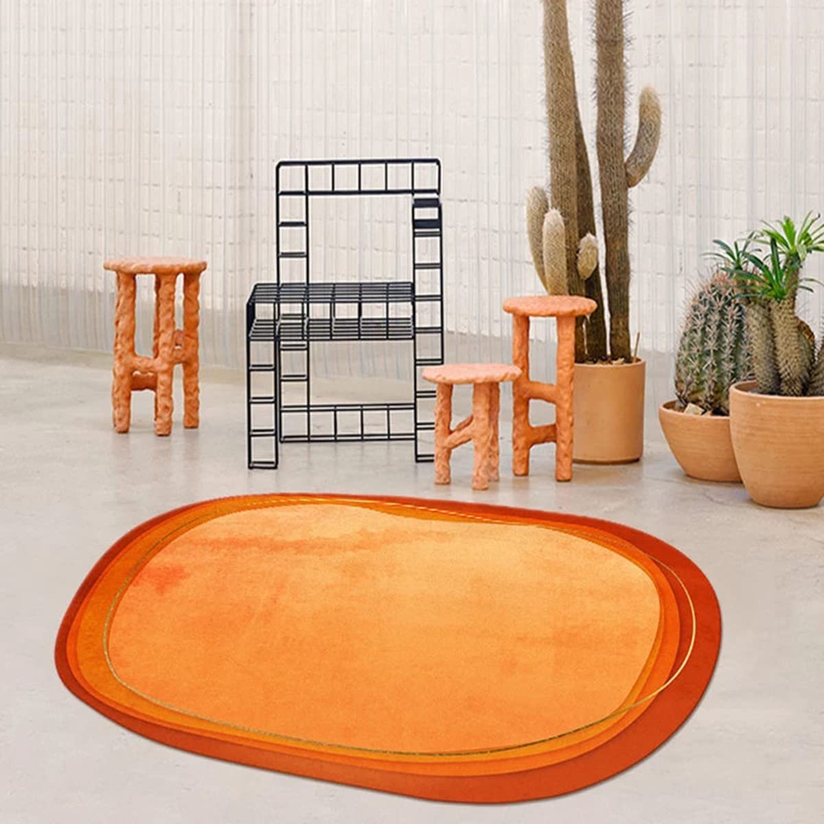 5x7ft Orange Oval Area Rug - Modern Geometric Plaid Carpet for Living Room, Dining Room & Bedroom Decor | Mid-Century Contemporary Floor Covering with Bright Colors | Indoor/Outdoor Use - Perfect Beside Coffee Table or as Runners