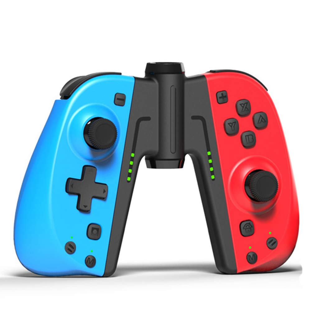 KINVOCA C25 Joy Pad Controller for Nintendo Switch - Wireless/Wired Gamepad with Programmable Macros, Turbo, Motion Control & Dual Vibration (Red/Blue with Grip) - Perfect for Mario Kart, Super Smash Bros & Multiplayer Gaming