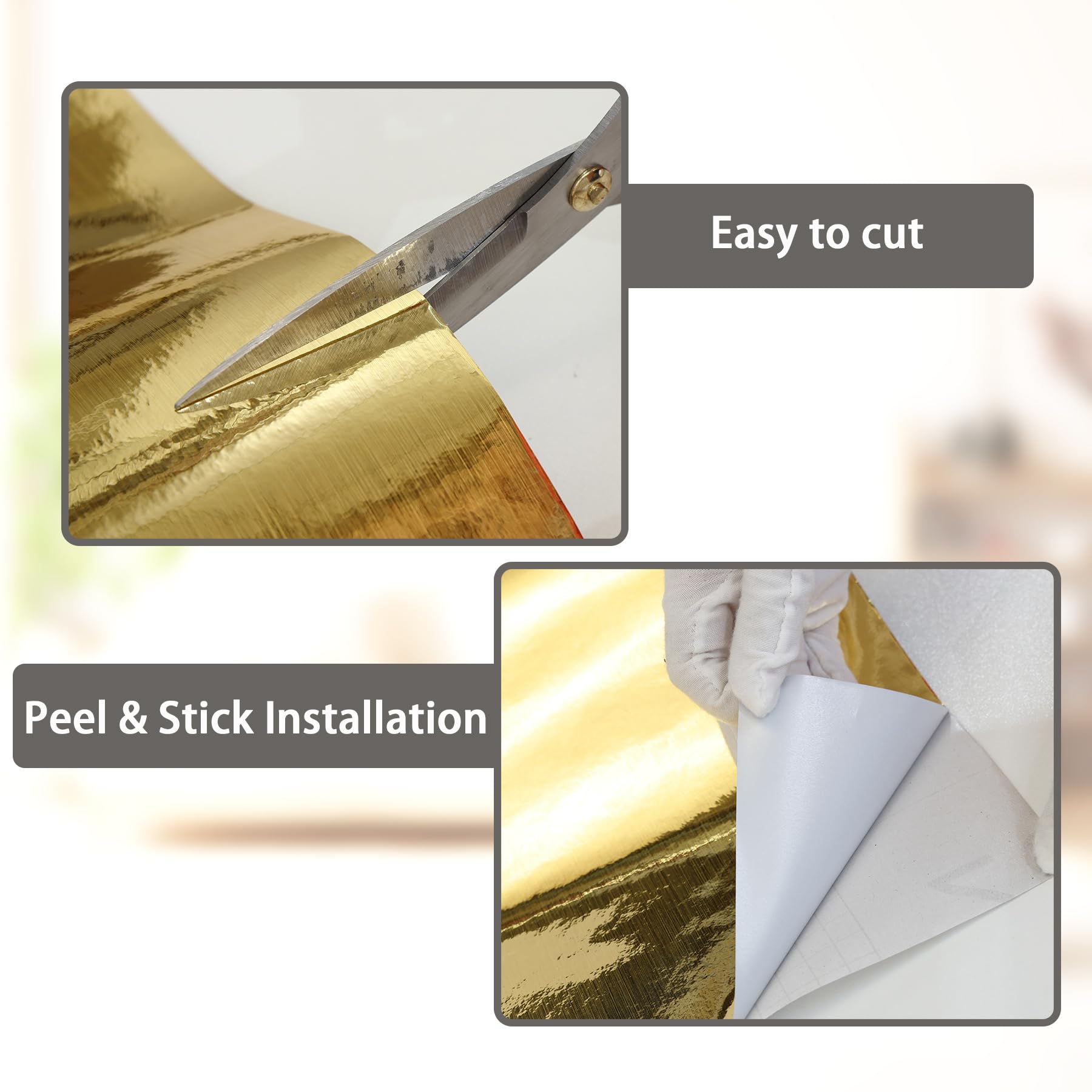 Brushed Gold Peel and Stick Wallpaper Border - PVC Self-Adhesive Removable Contact Paper - Waterproof Mirror Frame Sticker for Bathroom, Kitchen & DIY Home Decor (394''L x 1.97''W) - Perfect for Accent Walls, Cabinet Edging, and Furniture Upgrades