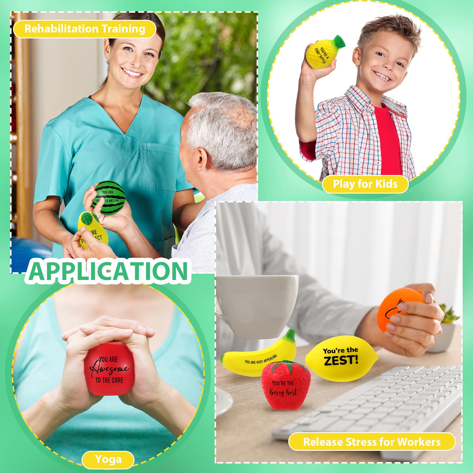 Outus 24-Piece Bulk Fruit Stress Balls Set - Inspirational Squeeze Toys for Office, Graduation Party Favors (Watermelon, Veggie Shapes) - Perfect for Coworkers, Employees & Stress Relief at Work or School