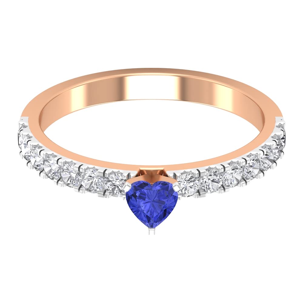 1.25 CT Tanzanite and Diamond Heart-Shaped Ring, 4MM Blue Tanzanite Solitaire Engagement Ring in 14K Two-Tone Solid Gold – Perfect for Proposals, Anniversaries, and Special Occasions