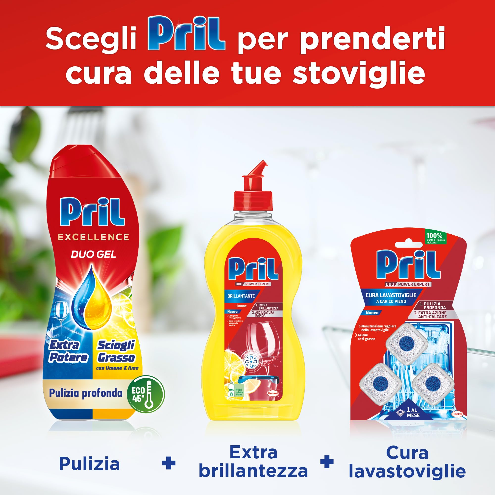 Pril Excellence Duo Gel Dishwasher Detergent - Powerful Grease Removal with Lemon - 45 Wash Single Pack - Ideal for Sparkling Clean Dishes in Homes & Restaurants