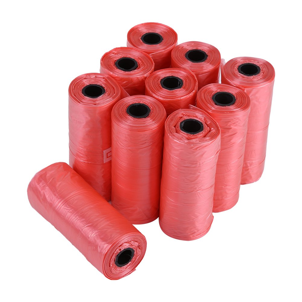 10 Rolls (150 Pcs) Biodegradable Dog Poop Bags - 33x22cm Red Pet Waste Bags for Cleanup | Perfect for Walking, Park Visits & Backyard Cleanup