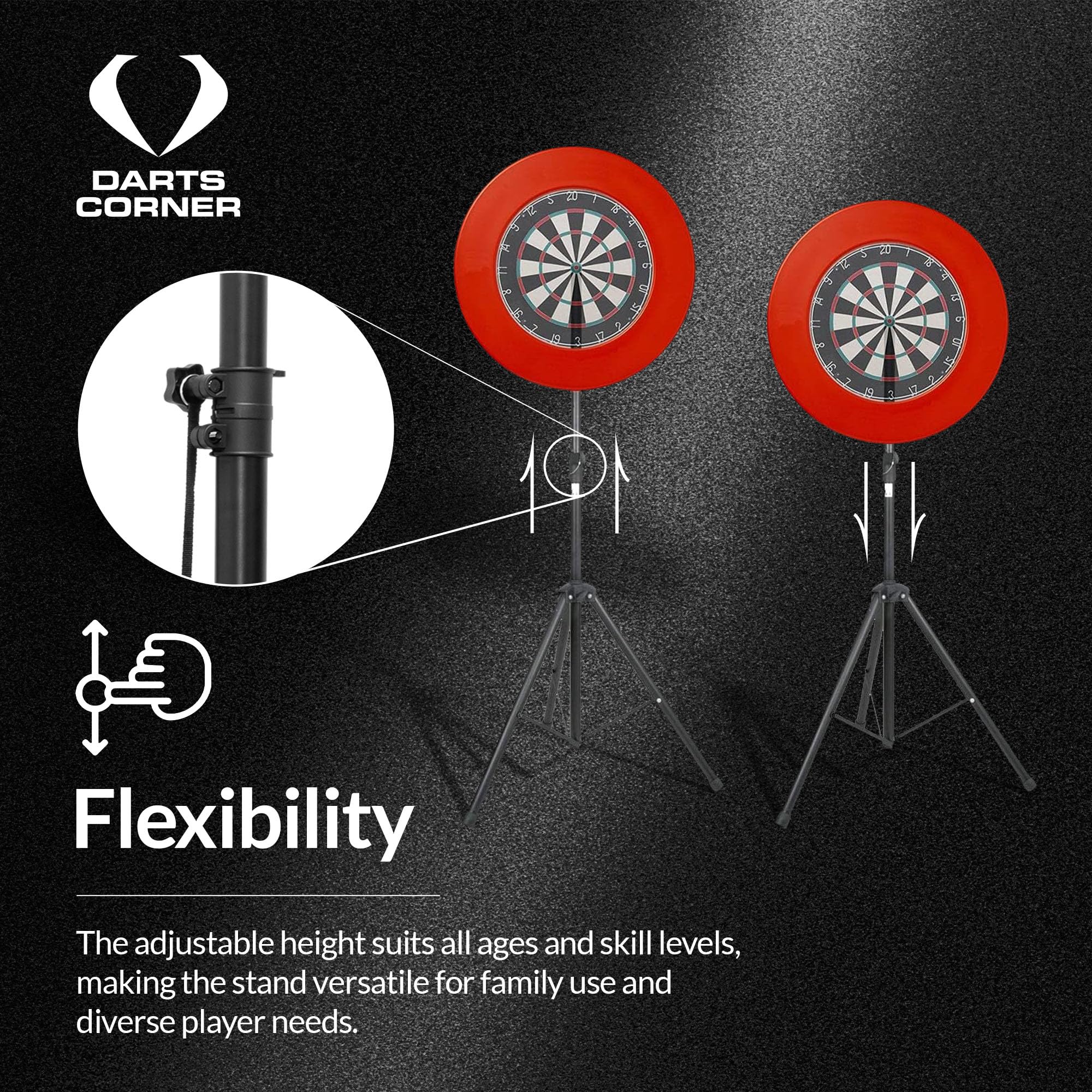 Professional Portable Tripod Dartboard Stand - Adjustable Height Travel Dartboard Holder for Mobile Darts Game, Black (DM01) | Perfect for Home, Office, Camping & Outdoor Activities
