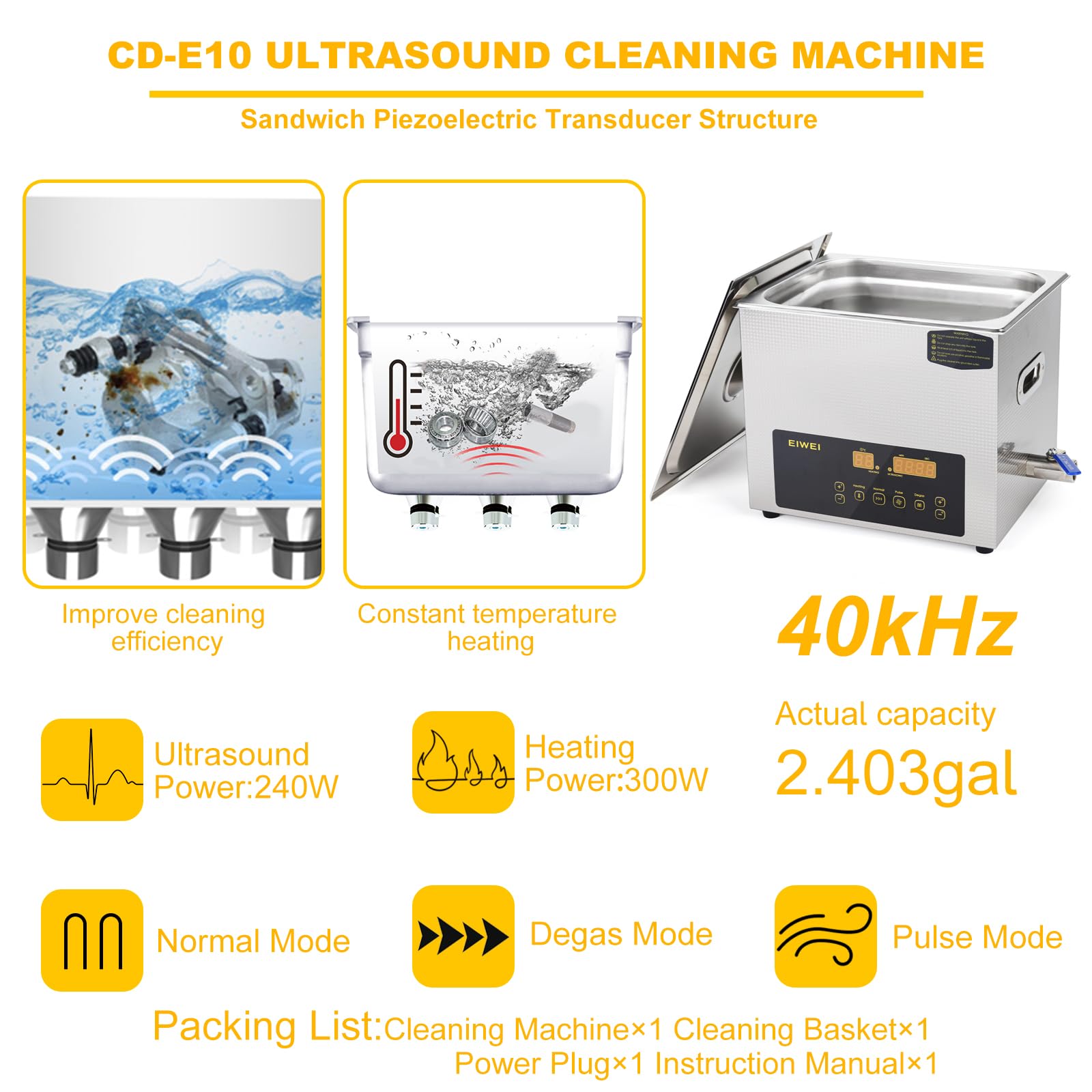 10L Professional Ultrasonic Cleaner with Heater & Timer - Dual Frequency Digital Stainless Steel Cleaning Machine for Jewelry, Glasses, Dentures, Carburetors, Circuit Boards & Small Parts - Perfect for Home, Lab & Industrial Use