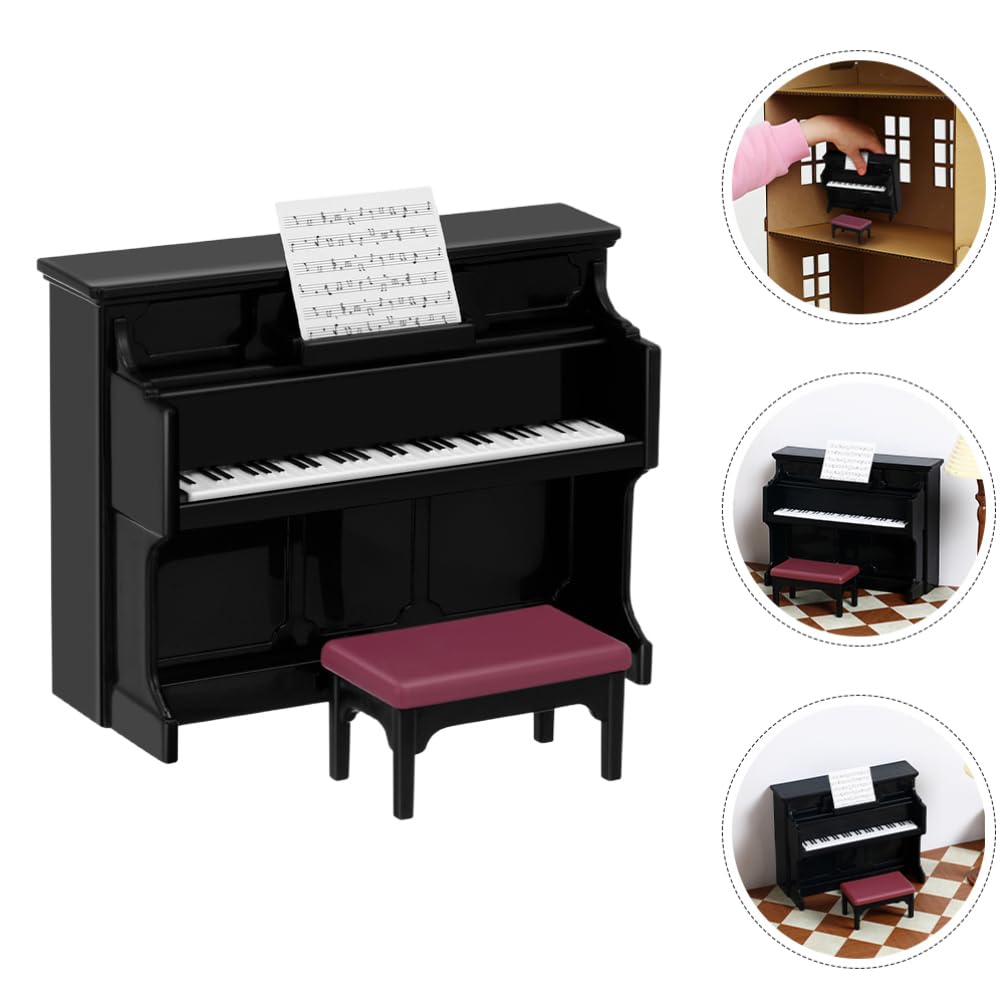 Miniature Piano & Stool Set for Dollhouse - 2 Piece Tiny Musical Instrument with Sheet Music - Perfect for Dollhouse Decor, Miniature Collectibles & DIY Craft Projects
