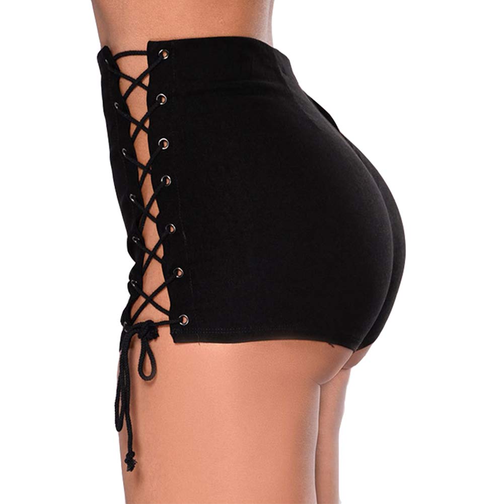 Susupeng Women's Mid Rise Stretch Denim Shorts with Side Straps & Lace Up Detail - Casual Booty Shorts for Summer, Beach, Party & Night Out