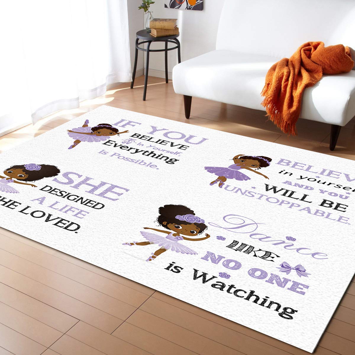 4'x7' African Dancing Girl Area Runner Rug - Washable Indoor/Outdoor Carpet for Kitchen, Living Room, Bathroom, Bedroom, Classroom & Laundry Room - Positive Word Welcome Doormat for Home & Office Decor