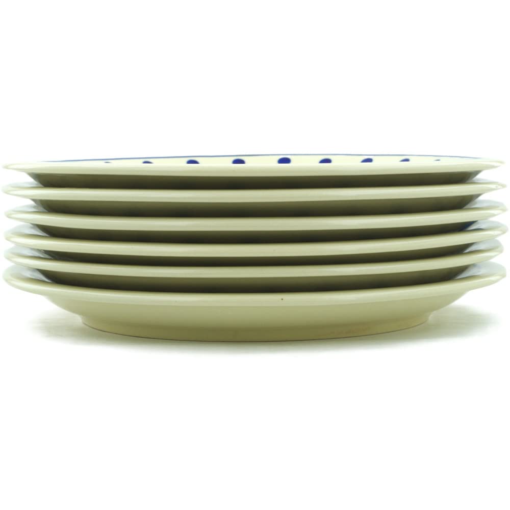 Authentic Polish Pottery Plates Set of 6 - Handcrafted Polka Dot Design - Includes Certificate of Authenticity - Perfect for Dining, Gifts & Home Decor