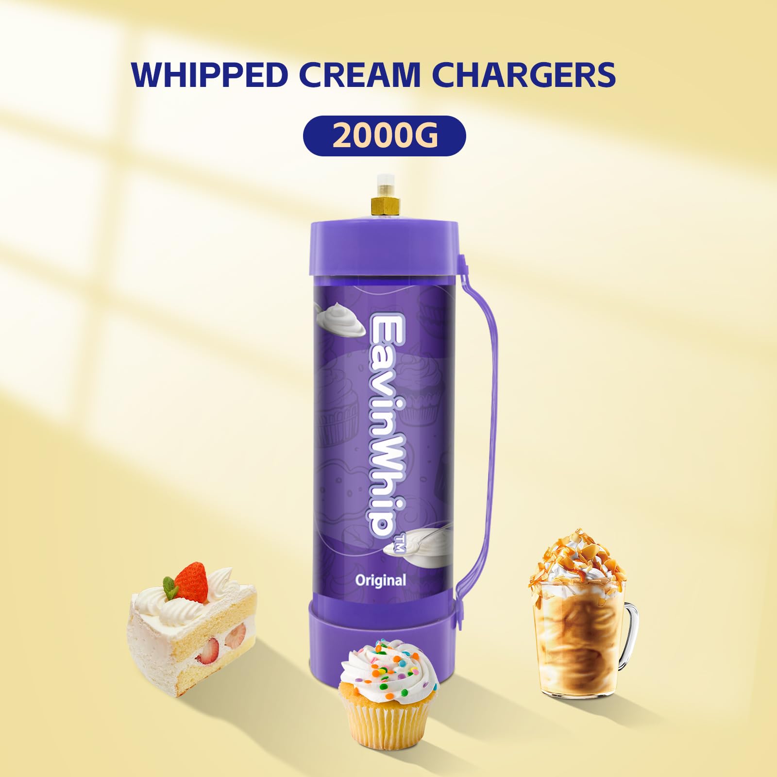 Premium 2000g 3.3L Whipped Cream Charger - Food Grade 99.95% Pure Nitrous Oxide Tank with Nozzle (2 Pack) - Perfect for Professional Desserts, Coffee Shops & Home Baking