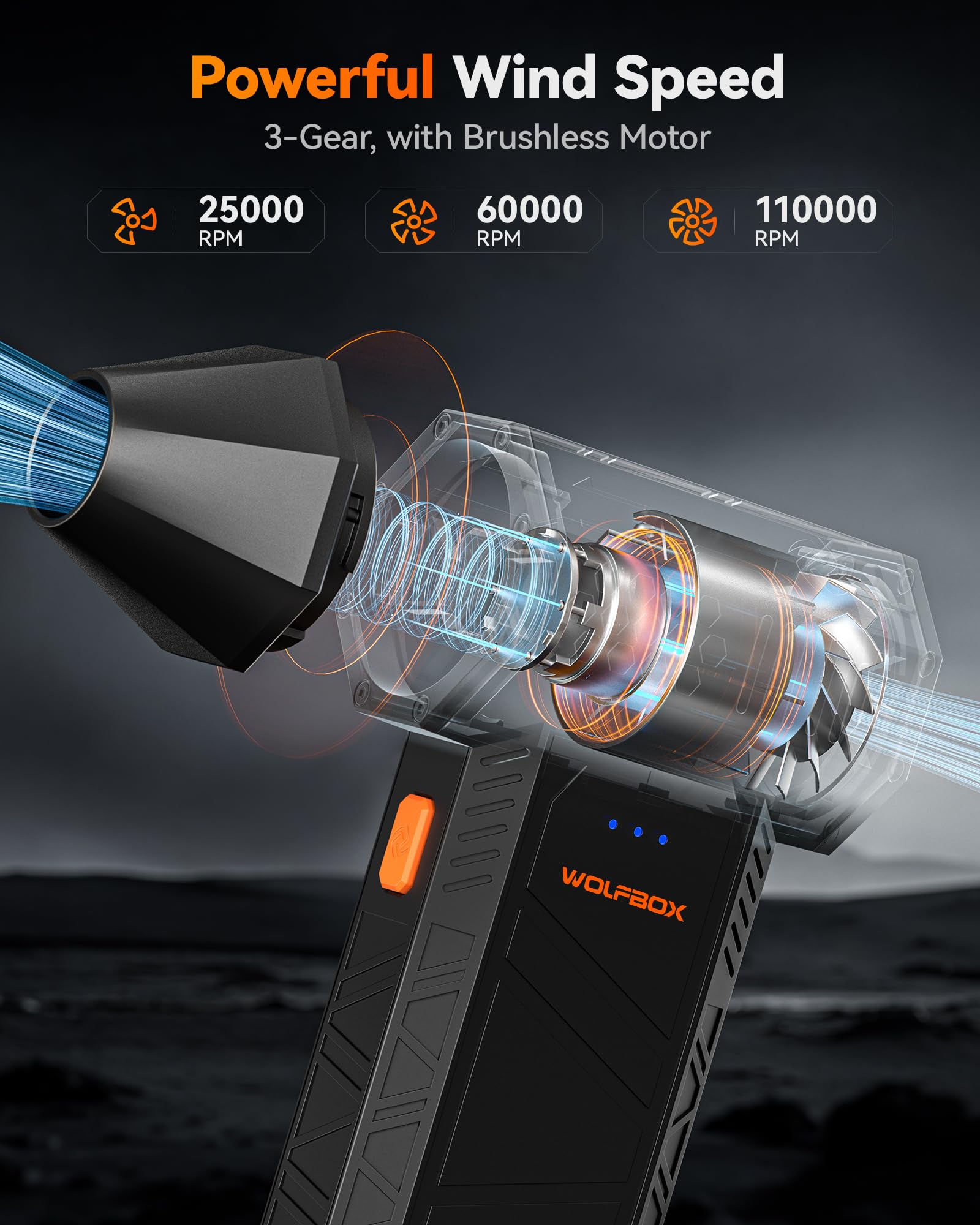 WOLFBOX MF50 Electric Air Duster - 110,000 RPM Super Power Cordless Air Blower, 3-Speed Adjustable Mini Air Duster with Rechargeable Battery | Perfect for Cleaning Computers, Keyboards, Home, Office, Car & Outdoor Use