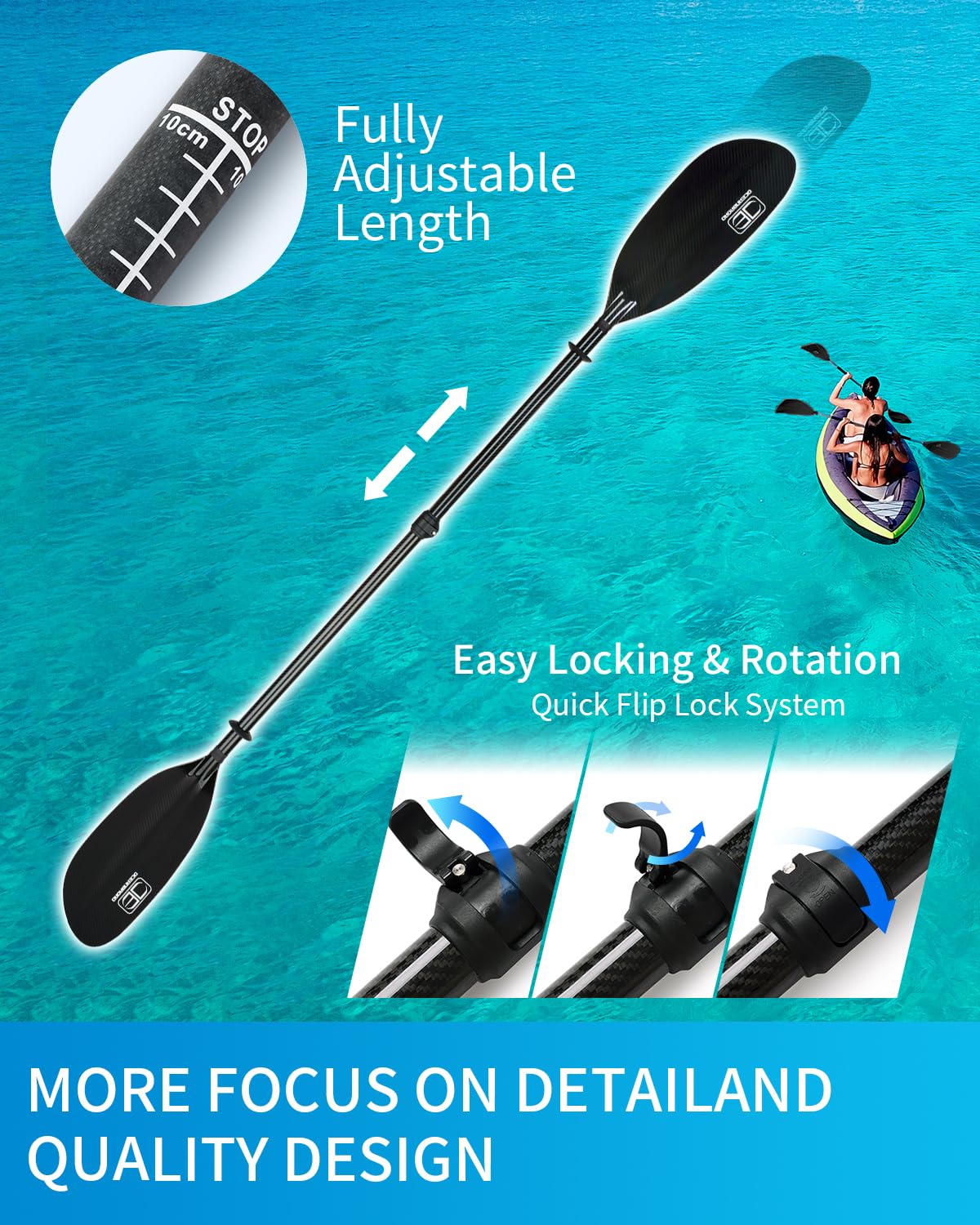 Premium Full Carbon Fiber Adjustable Kayak Paddle - 2-Piece Lightweight Design with Paddle Bag & Leash for Kayaking, Canoeing, and Water Sports Adventures