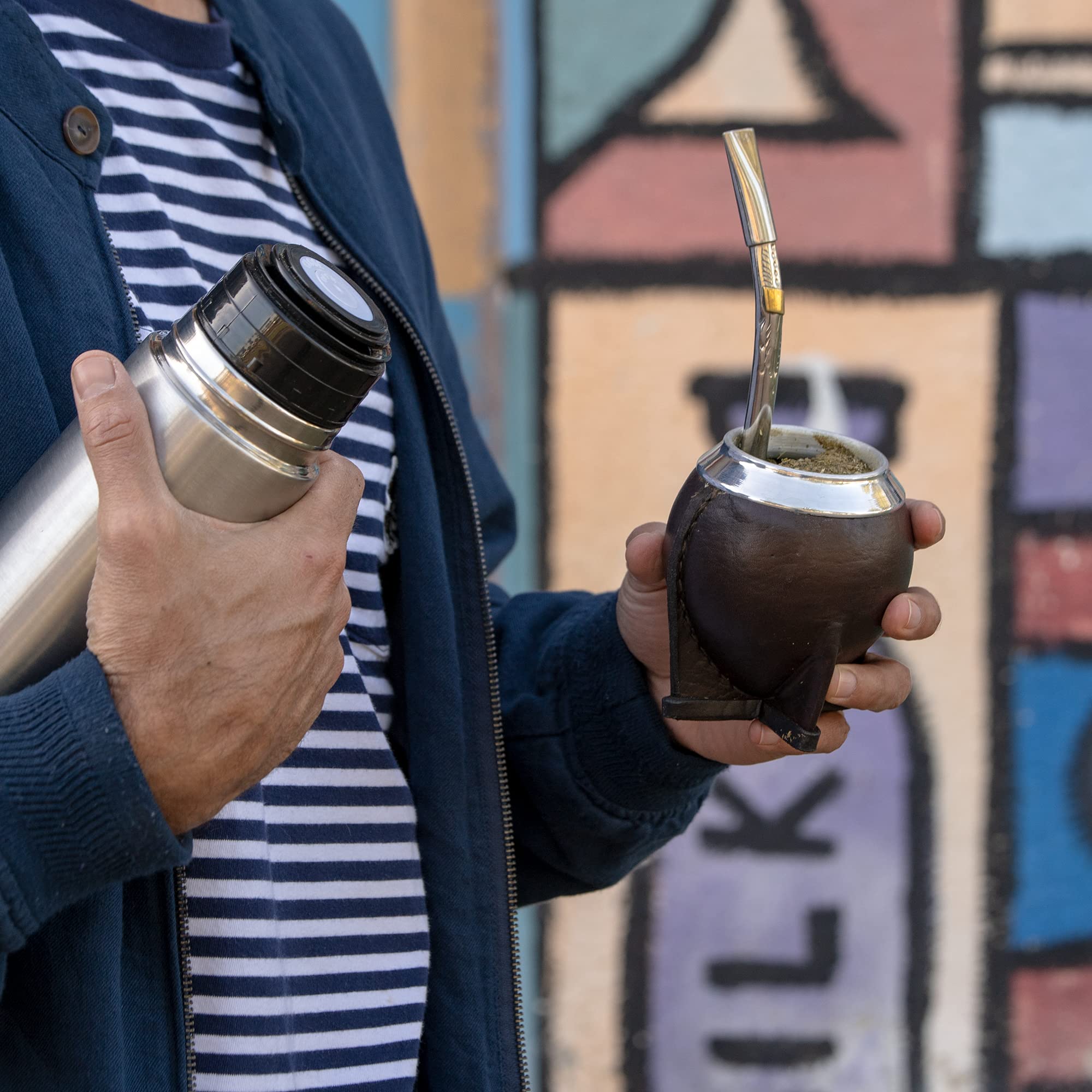 Premium Yerba Mate Cup Set - Ceramic with Leather Wrap & Bombilla Straw - Perfect for Tea Lovers