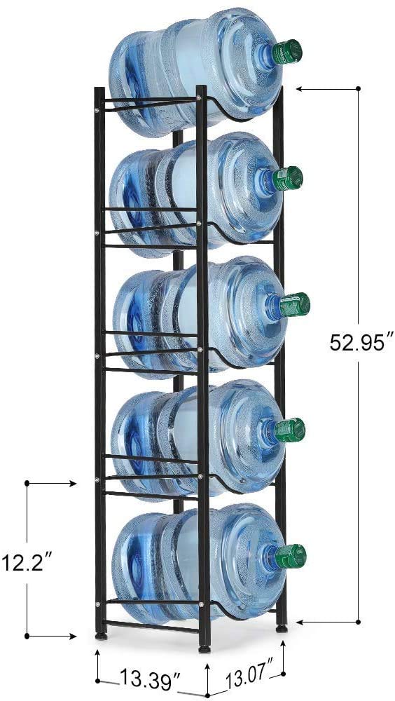 5-Tier Heavy Duty Water Cooler Jug Rack - Space Saving Water Bottle Holder for 5 Gallon Water Dispenser Storage (Black) | Perfect for Home, Office, and Commercial Use