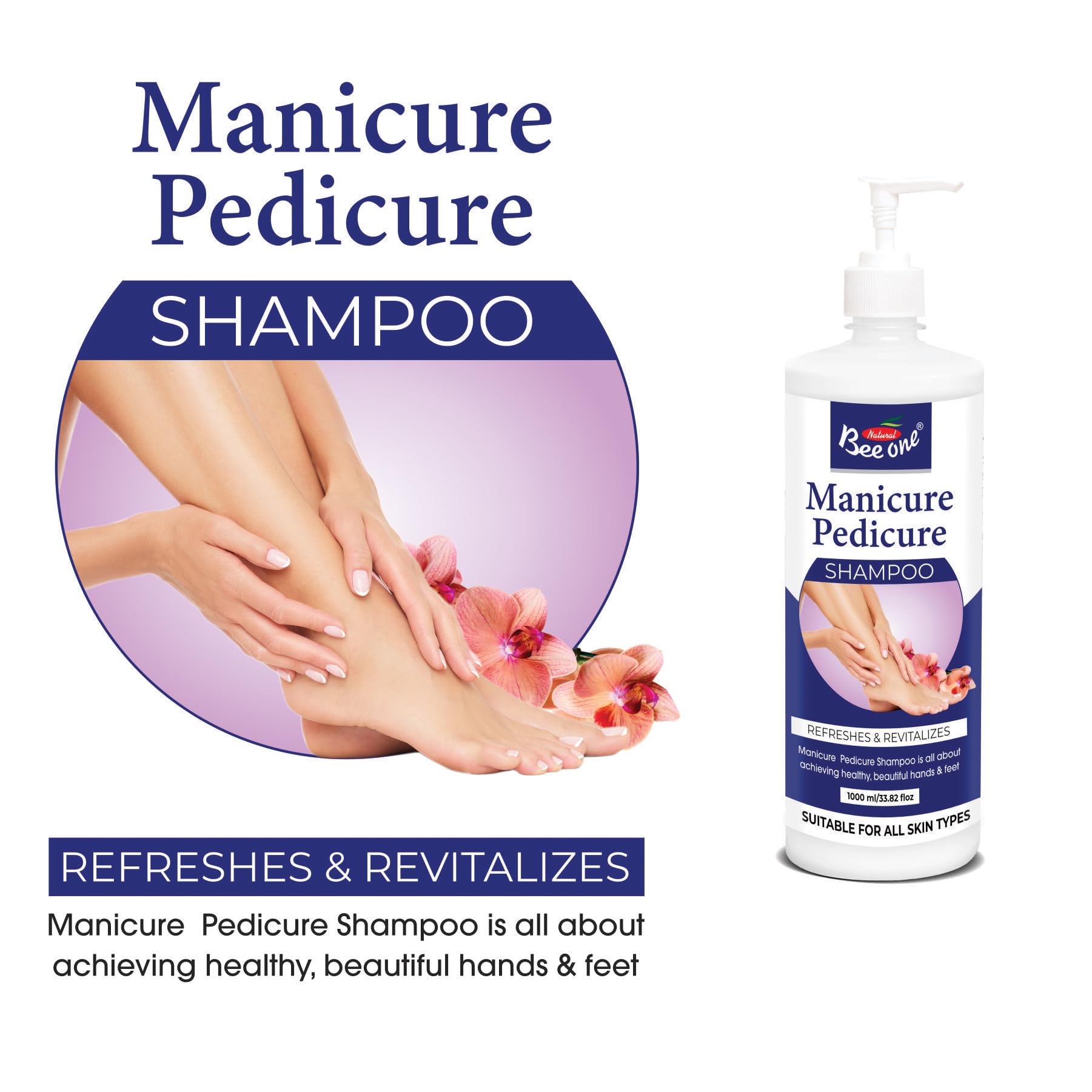 BEE ONE Professional Manicure & Pedicure Shampoo 1000ml - Deep Cleansing, Moisturizing Hand & Foot Care for Nails, Spa & Salon Use | Gentle Formula for Sensitive Skin | Perfect for At-Home Nail Treatments & Professional Salons