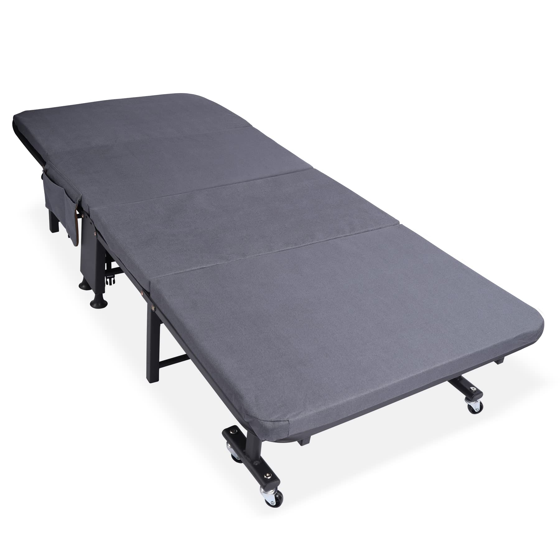 ALAPUR Folding Bed with Mattress - Portable Rollaway Guest Bed for Adults - Foldable Bed with Wheels - Space Saving Grey Sleeper Sofa - Perfect for Home, Office & Guest Room Use