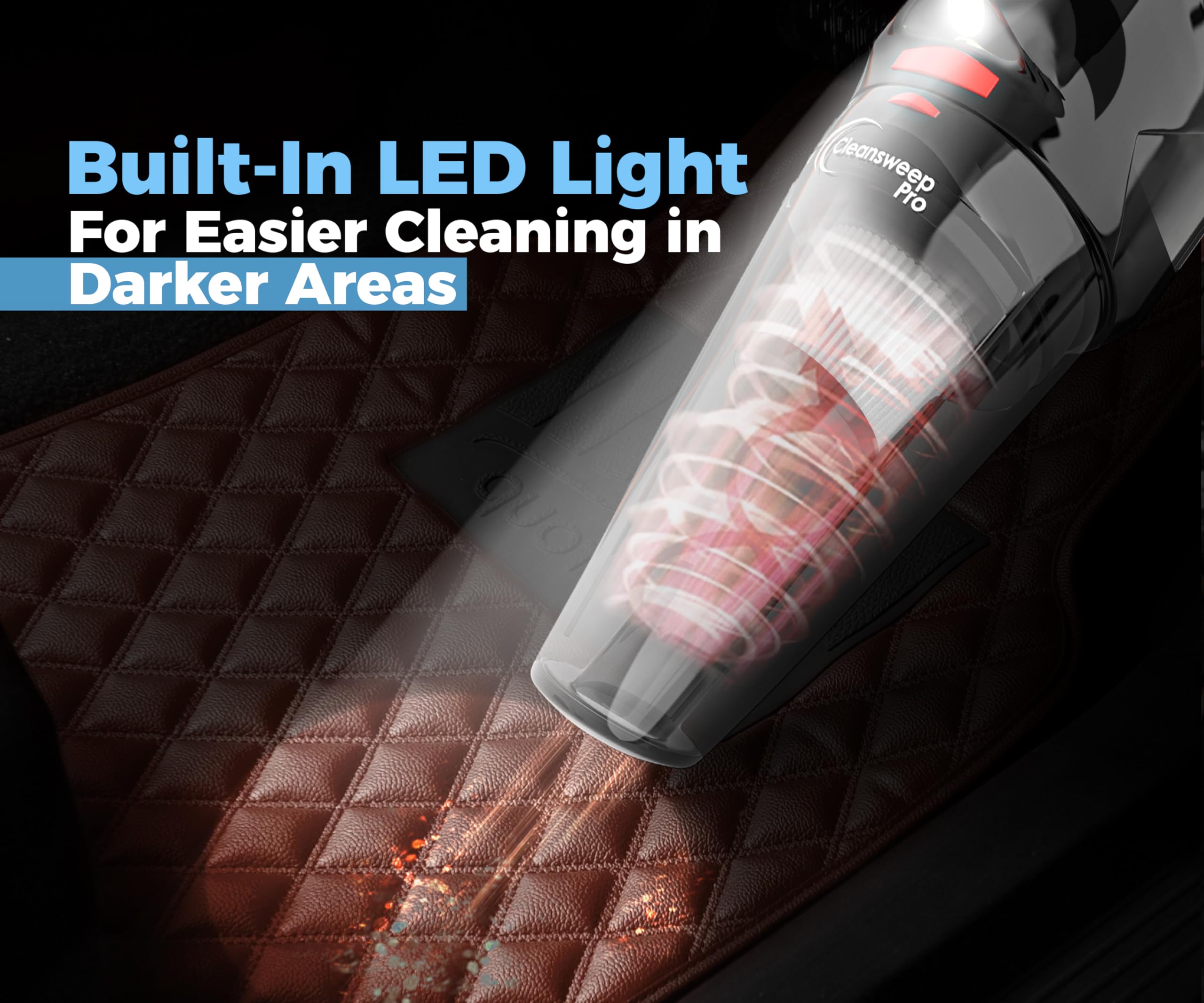 Portable Car Vacuum Cleaner - 9000Pa Powerful Suction, 12V DC Wired Vacuum with 16ft Cord, LED Light & Quiet Operation - Ideal for Car Detailing, Home & Office Cleaning - Perfect Car Accessory for Men & Women