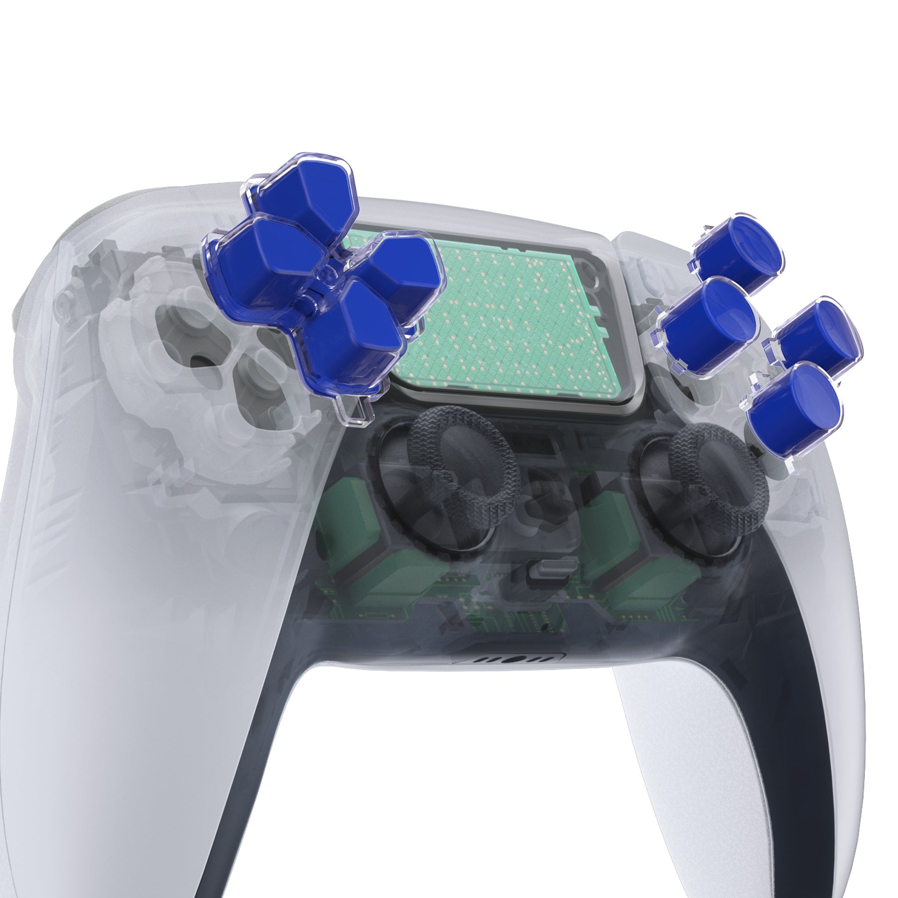 ExtremeRate Blue & Clear Custom D-Pad & Action Buttons Replacement for PS5 Controller - No Letter Imprint - Perfect for Gaming, Modding & Controller Customization