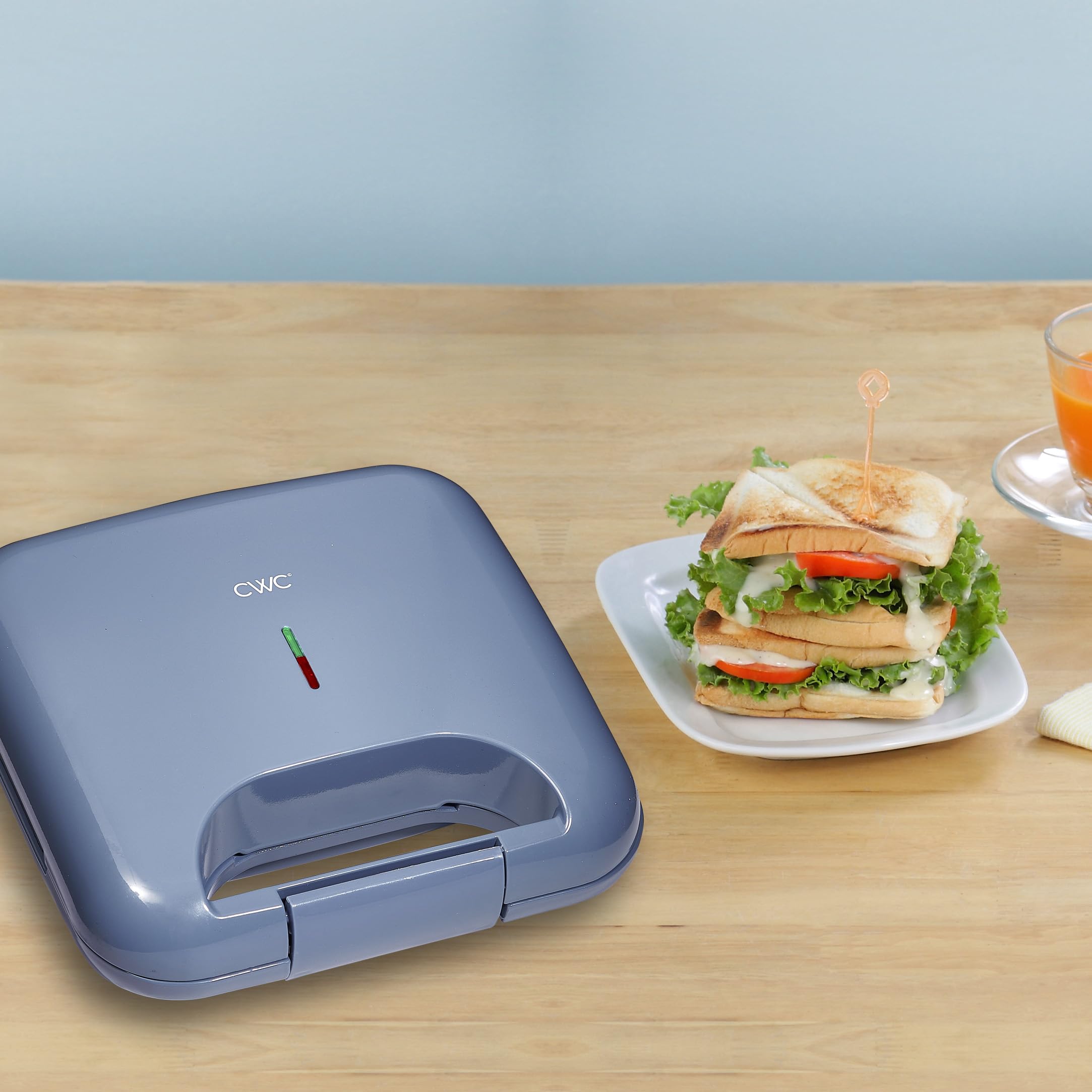 750W Non-Stick Sandwich Maker with Cool Touch & Skid-Resistant Feet - Easy to Clean Electric Panini Press for Breakfast, Lunch & Snacks - Perfect for Homes, Dorms & Offices (Navy Blue)