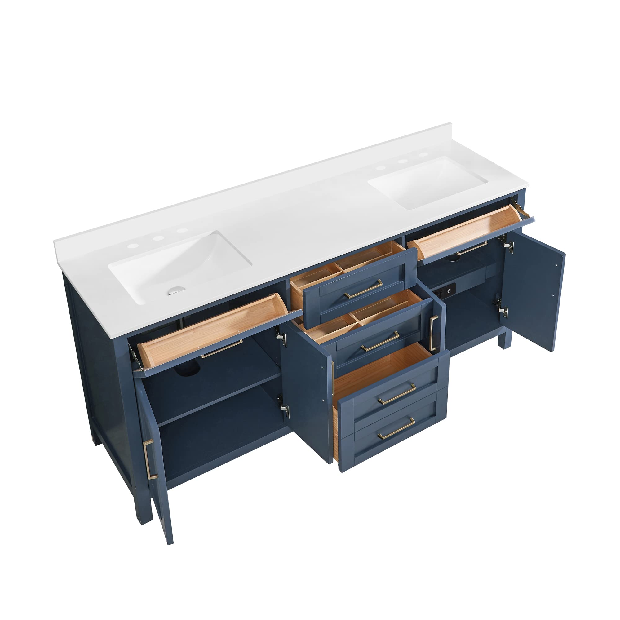 OVE Decors Maya 72-Inch Double Sink Bathroom Vanity in Midnight Blue - Modern Bathroom Storage Solution for Master Bath & Guest Powder Room