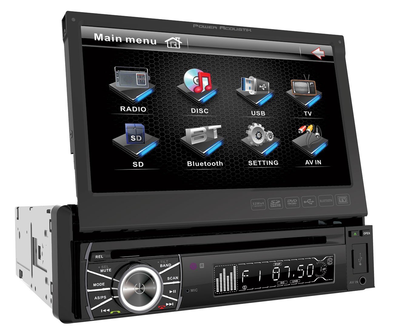 Power Acoustik PTID-8920B 7-Inch Flip-Out Touchscreen Car DVD Player with AM/FM Radio, USB/SD Input - Perfect for In-Dash Entertainment & Road Trips