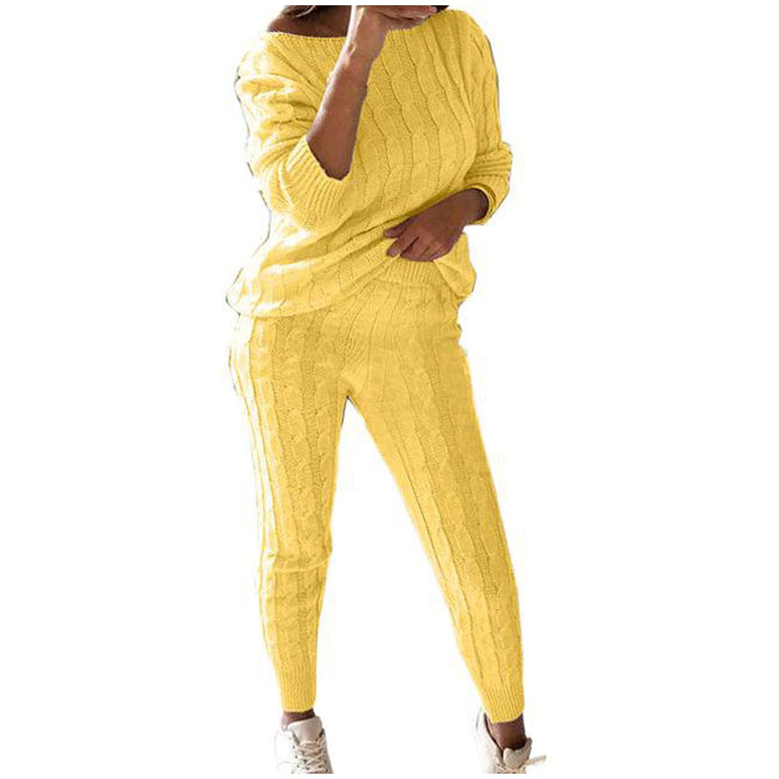 Women's Waffle Knit Sweater Set - Oversized Long Sleeve Pullover & Loose Pants Two-Piece Outfit | Cozy Winter Loungewear, Casual Streetwear & Home Comfort Wear