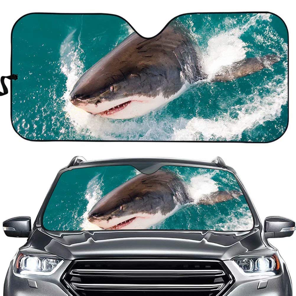 Dellukee Shark Print Foldable Car Windshield Sunshade - Custom Front Window Heat Shield & UV Protector for Cars, SUVs, Trucks | Perfect for Summer Parking, Road Trips & Outdoor Adventures