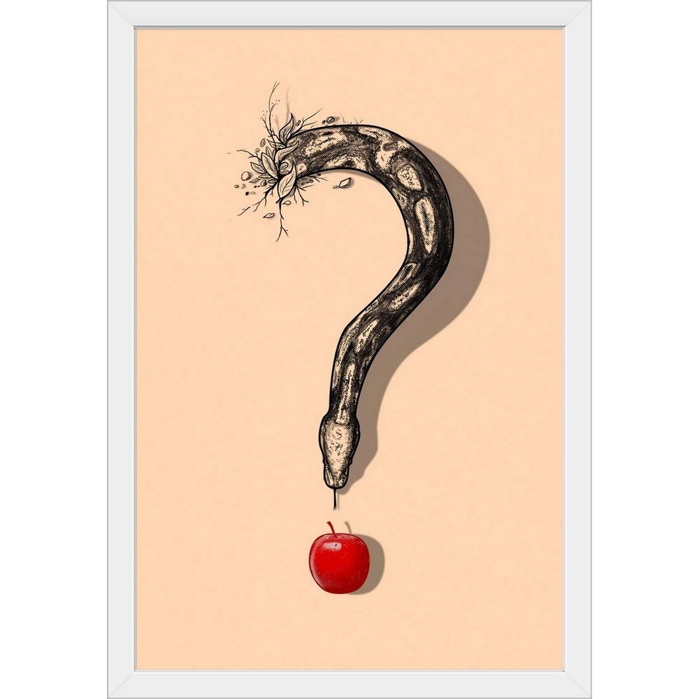 Curious Temptation White Framed Art Print - Modern Apple Still Life Wall Decor for Kitchen, Dining Room & Office | Premium Canvas Painting for Home & Office Decor