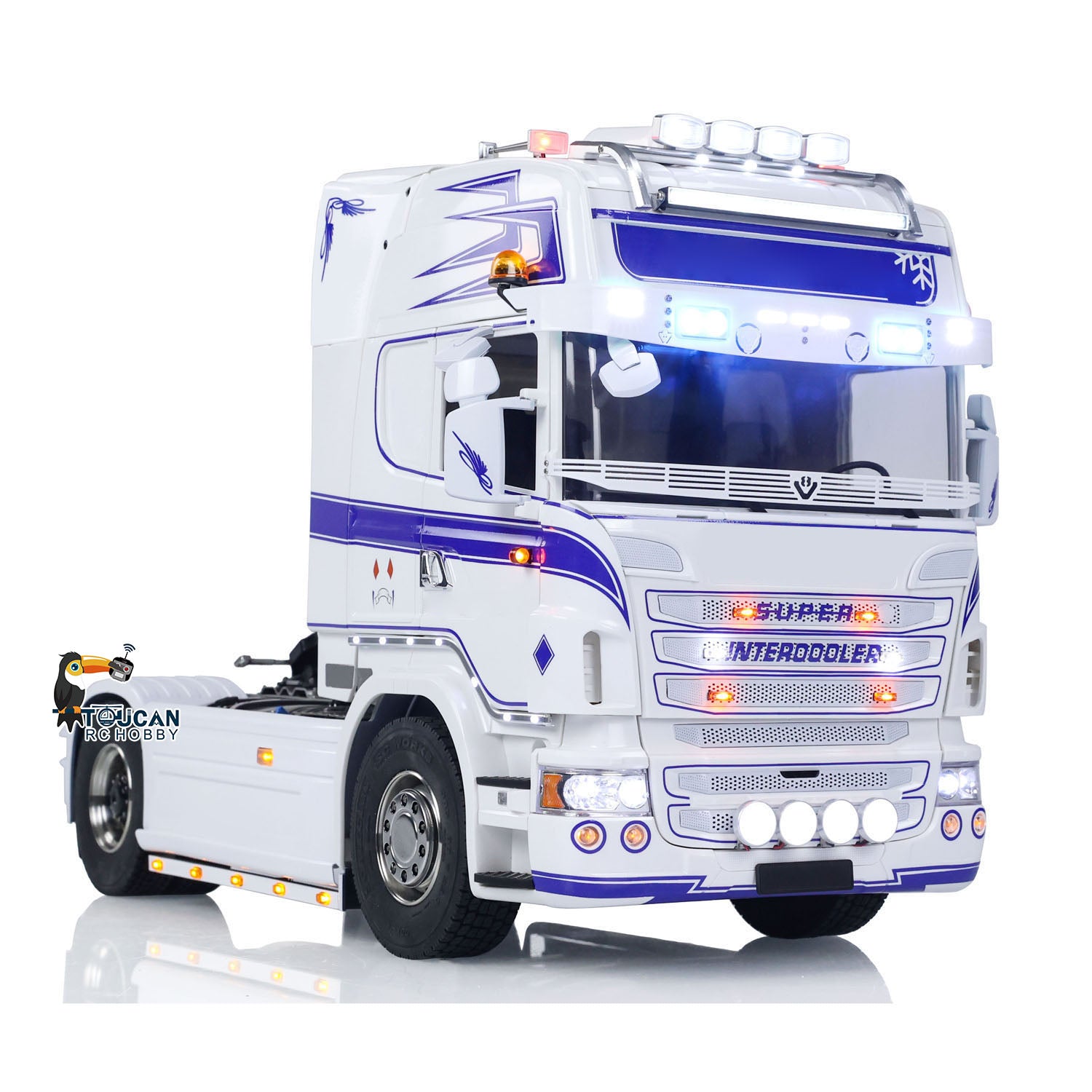 1/14 Scale Custom RC Tractor Truck 4x4 RTR with Metal Chassis, Smoke Effect, 3-Speed Gearbox, LED Lights & Sound - ST8 Radio Control for Off-Road Adventure and Construction Site Play