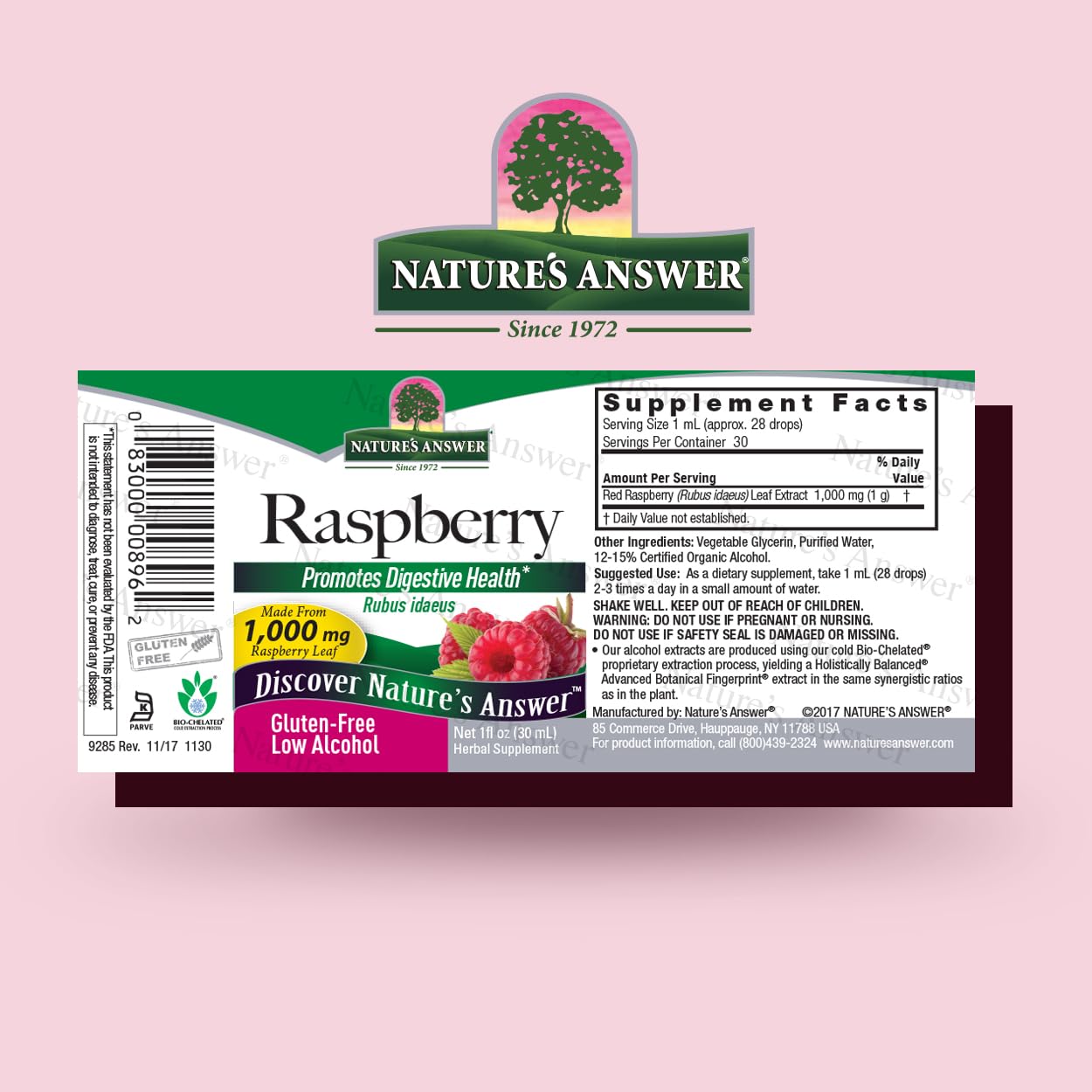 Organic Raspberry Leaf Extract by Nature's Answer - 1 fl oz | Non-GMO, Kosher Certified & Gluten Free | Supports Women's Health & Digestive Comfort | Perfect for Herbal Teas, Tinctures & Natural Wellness Routines