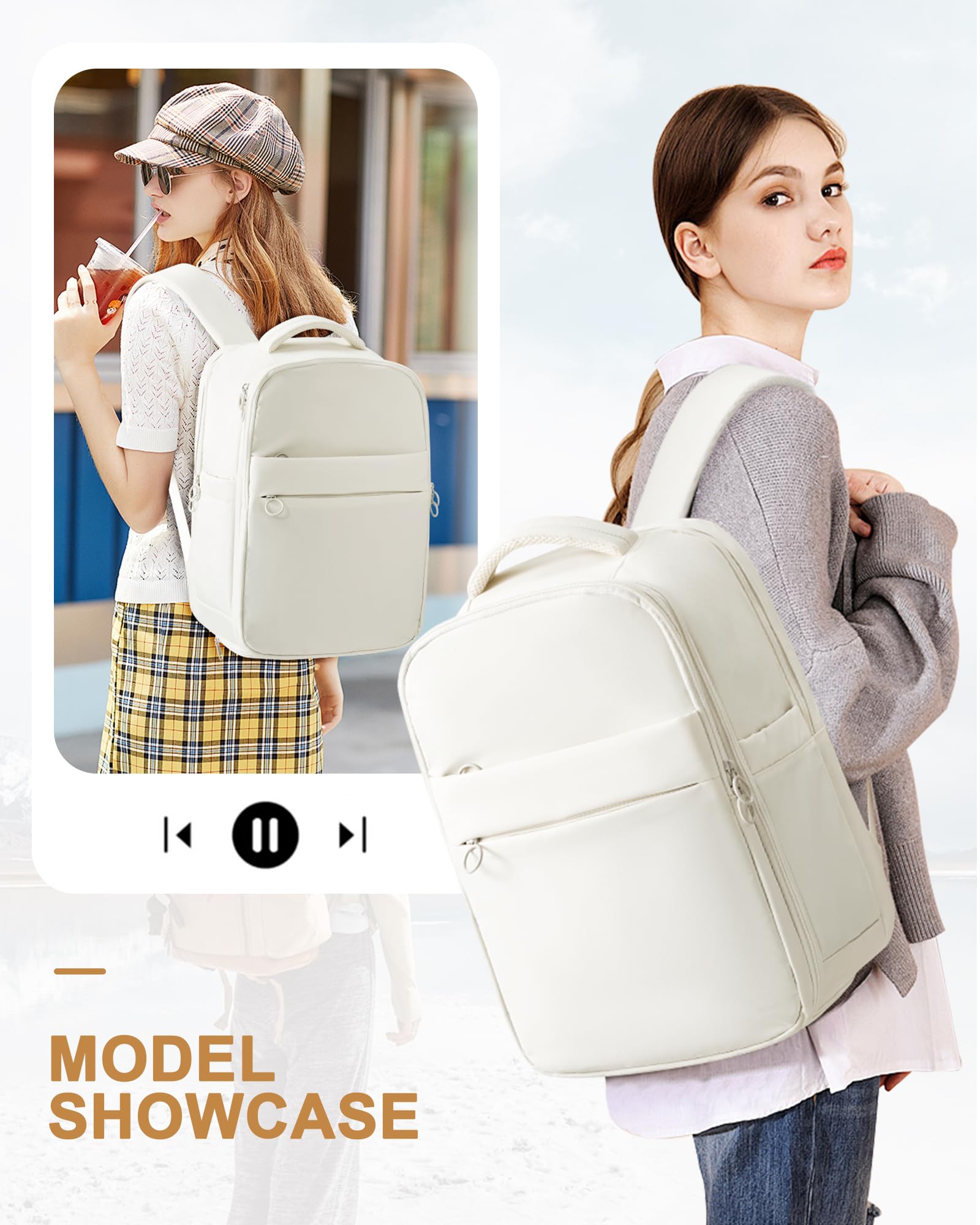 Women's Waterproof Travel Backpack - Airplane Approved Carry-On Personal Item with Shoe Compartment | Lightweight Flight Backpack for Business Trips, Weekend Getaways & International Travel (Beige)
