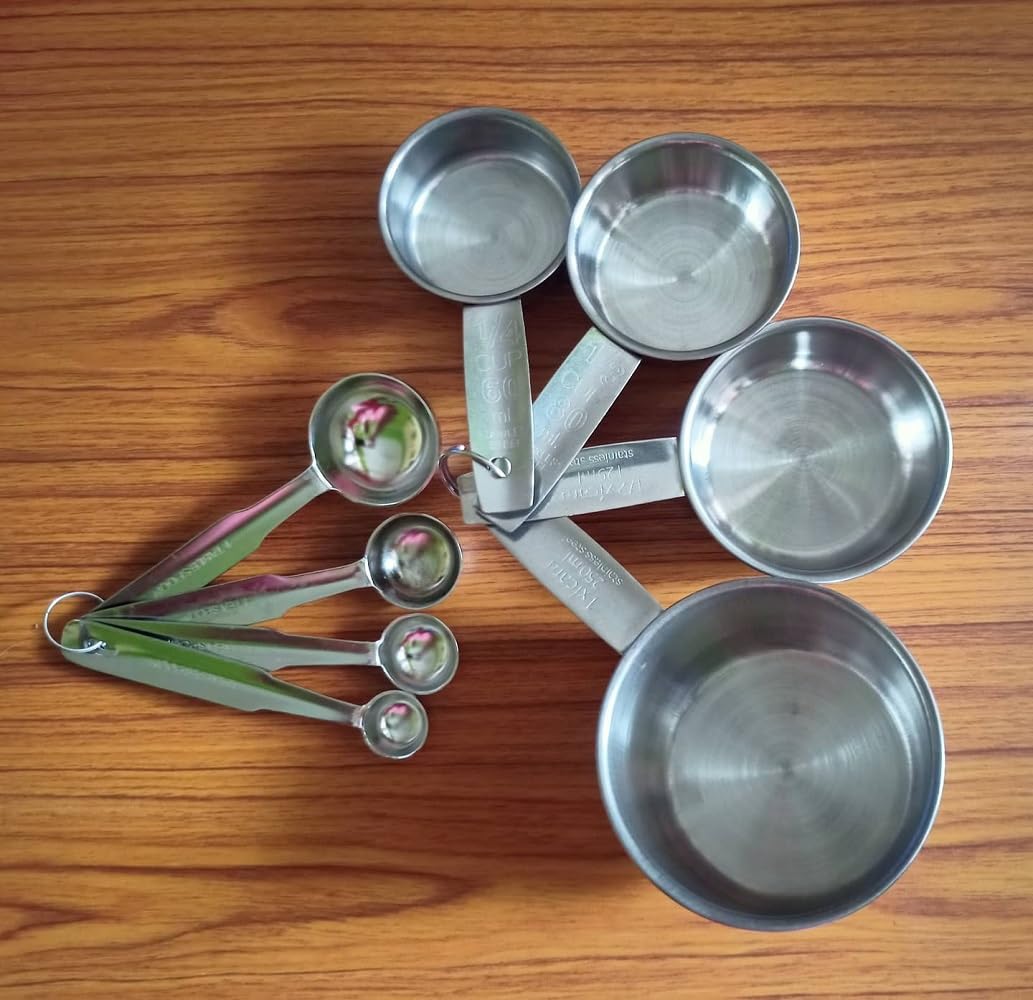 Premium Stainless Steel Measuring Cups and Spoons Set - 4 Measuring Cups & 4 Spoons for Baking, Cooking, and Meal Prep - Durable Kitchen Tools for Dry & Liquid Ingredients with Ergonomic Handles - Perfect for Home Chefs, Bakers, and Cooking Enthusiasts