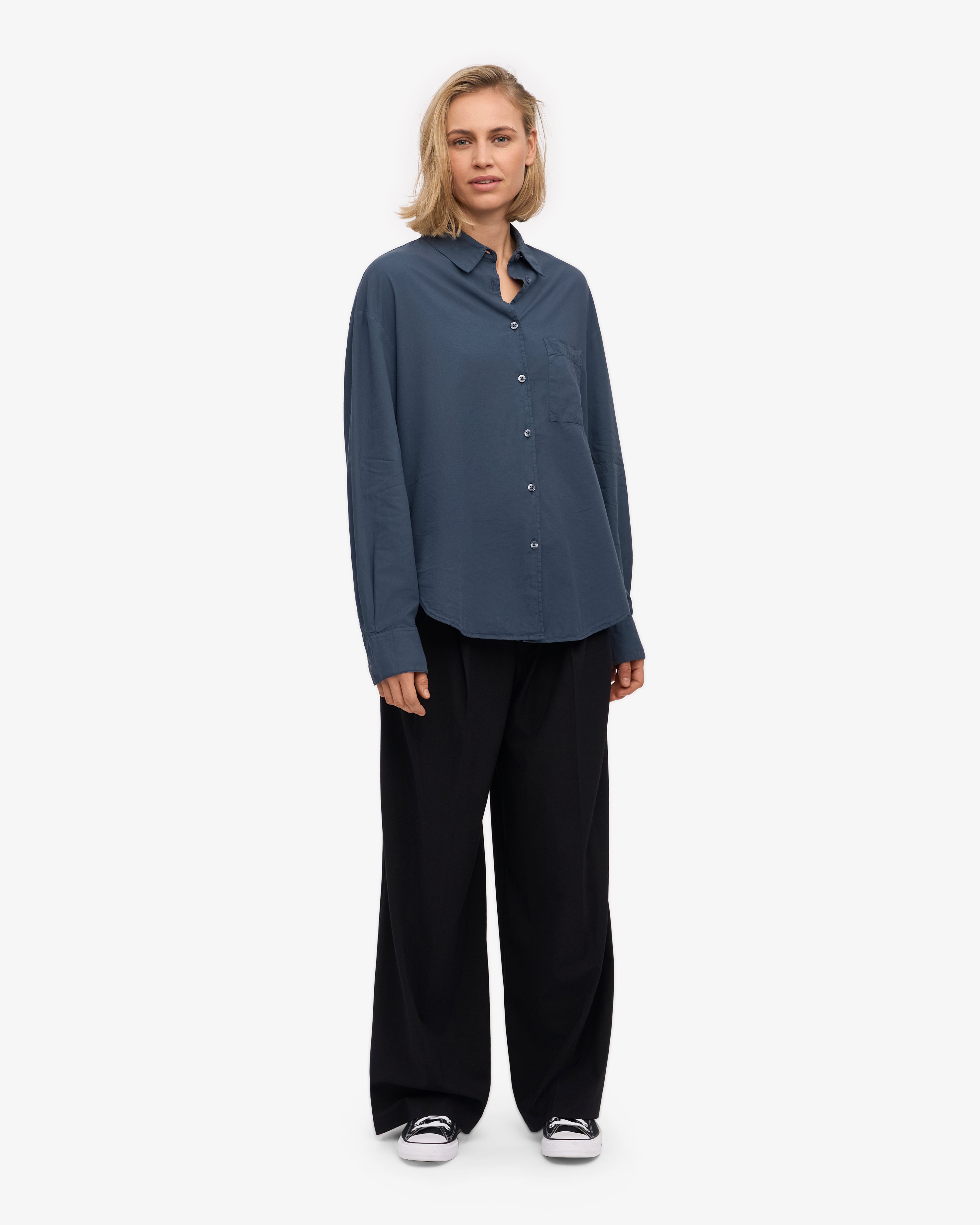 Organic Oversized Shirt for Women - Soft Linen Blend Petrol Blue Tunic Top - Perfect for Casual Outings, Beach Cover-ups & Boho Style Outfits