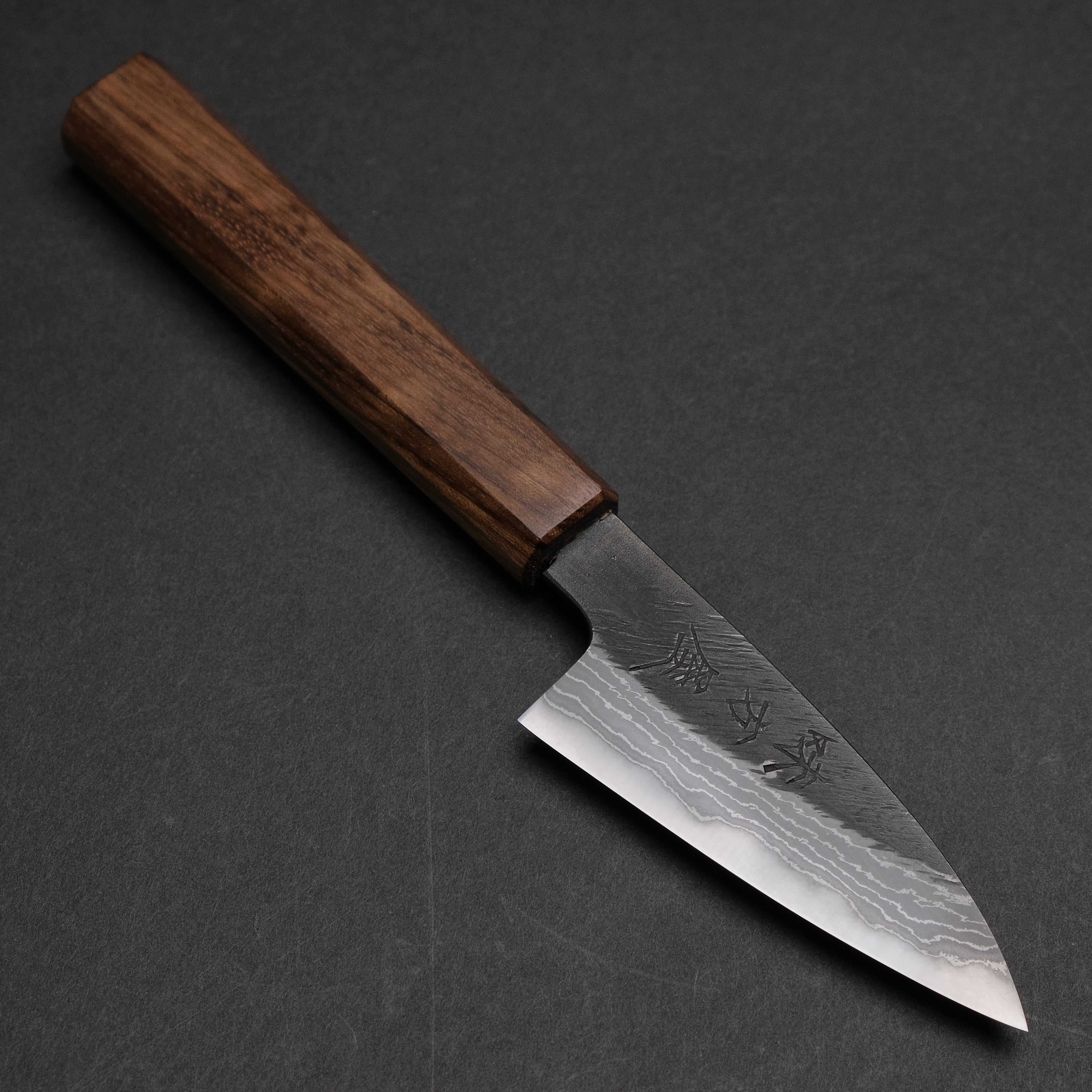 Premium Ajikataya White #2 Matsuba Damascus Petty Knife 80mm - Handcrafted Japanese Kitchen Knife with Obankole Handle (#33) - Perfect for Slicing, Peeling & Precision Cutting Fruits, Vegetables & Boneless Meat