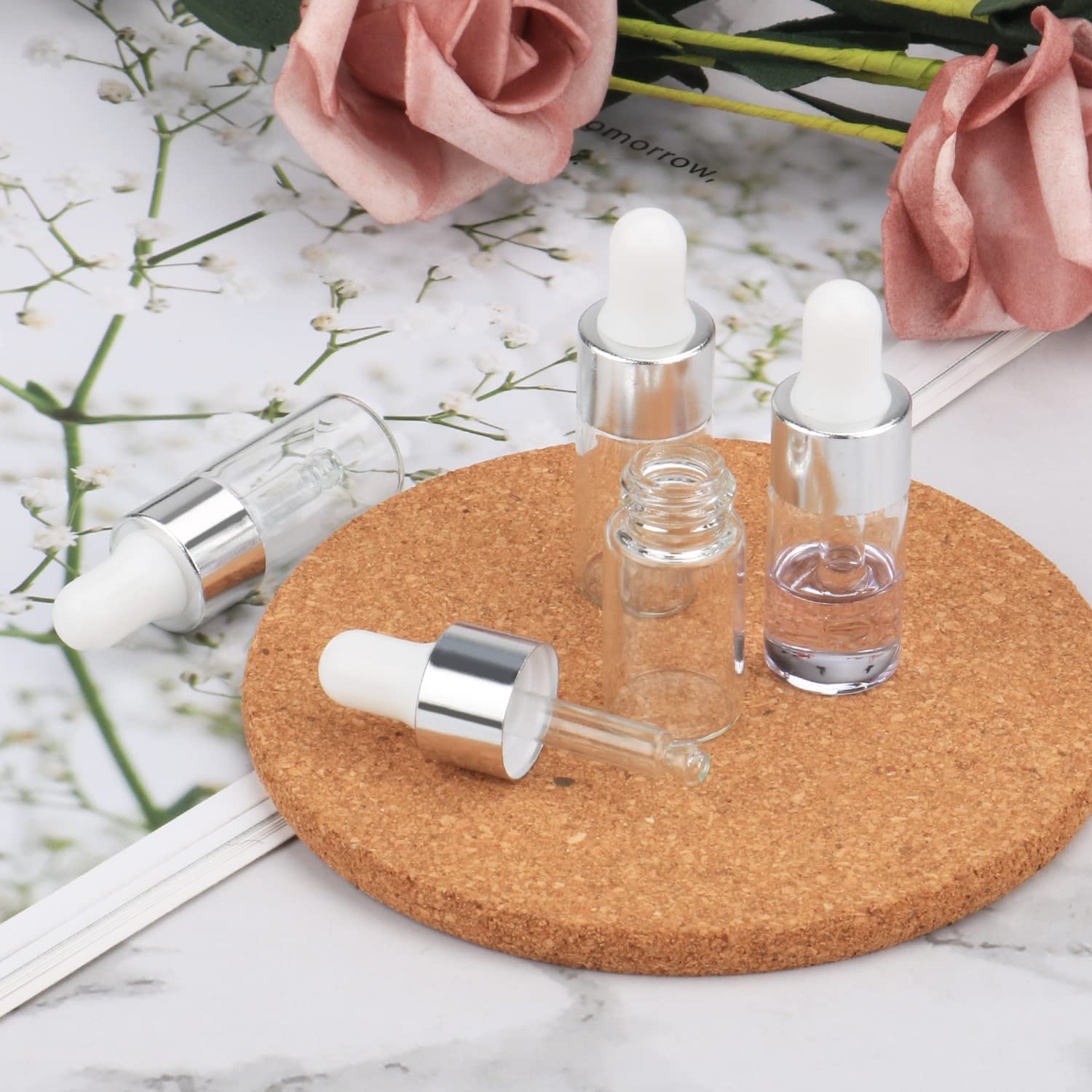 15 Pcs 3ml Clear Glass Dropper Bottles with Silver Lids - Essential Oil Bottles, Aromatherapy Perfume Vials, Refillable Sample Containers for DIY Blends, Travel & Home Use