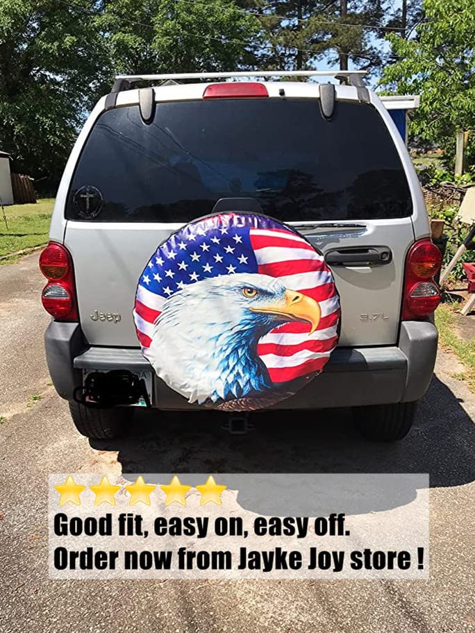 American Flag Eagle Spare Tire Cover - 18 Inch Waterproof Dust-Proof Wheel Cover for Jeep, Trailer, RV, SUV & Camper Van | Perfect for Off-Road Adventures & Road Trips