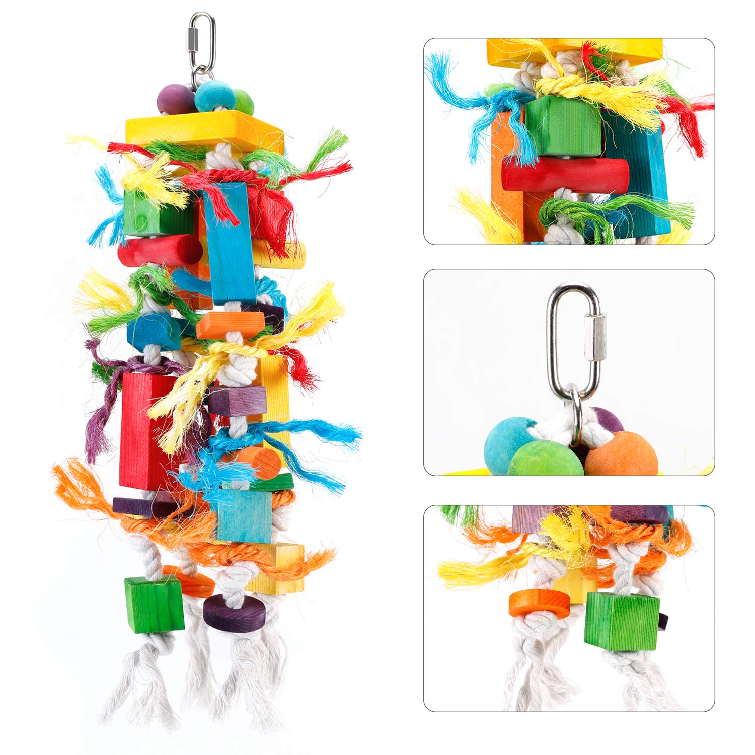 CRMADA Bird Toys for Parrots - Multicolored Wooden Chewing & Tearing Toys for African Grey, Cockatiel, Cockatoo & Medium Birds - Perfect for Cage Enrichment & Beak Exercise