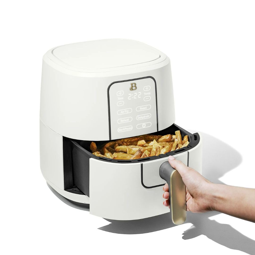 6 Qt Air Fryer with TurboCrisp Technology - Touchscreen Control, Adjustable Temp 175°F-400°F, Nonstick Basket, Fast & Even Cooking - Perfect for Family Dinners, Meal Prep & Healthy Snacks - White Icing Design