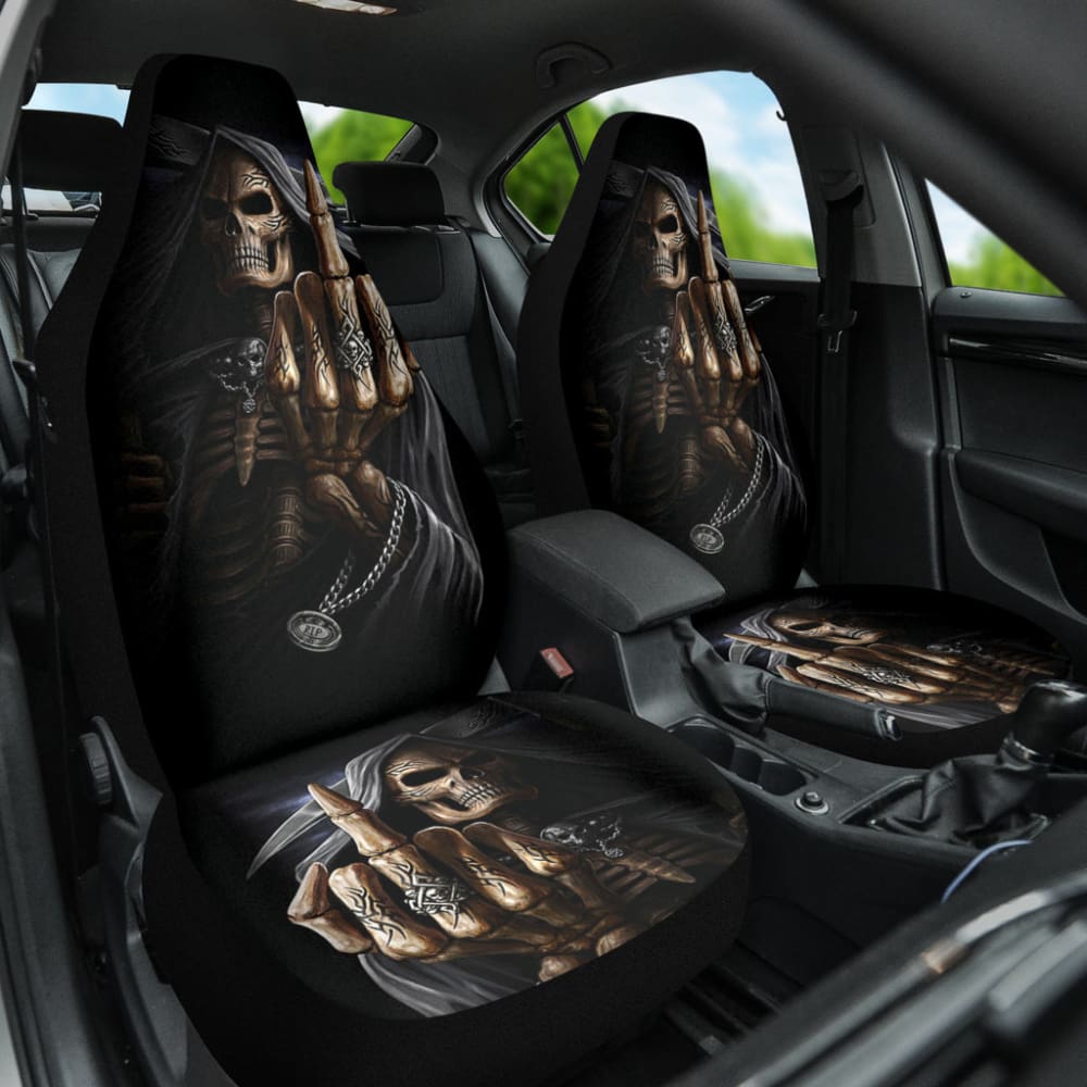 Gothic Skull Grim Reaper Car Seat Covers - Black Horror Theme for Sedans, SUVs & Trucks - Perfect for Halloween Decor & Dark Aesthetic Car Accessories