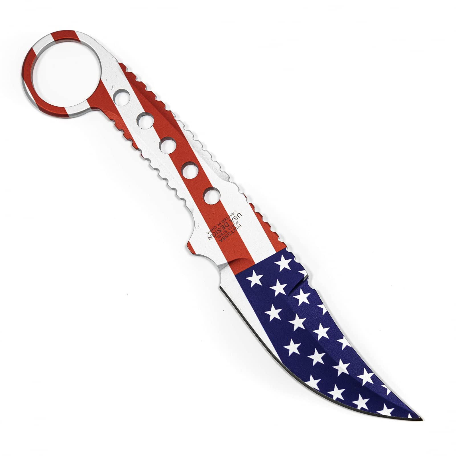 ASR Tactical Full Tang Survival Knife with Clip Point Blade, Slim Kydex Sheath & Hook Handle - American Flag Design - Perfect for Camping, Hunting, and Outdoor Adventures
