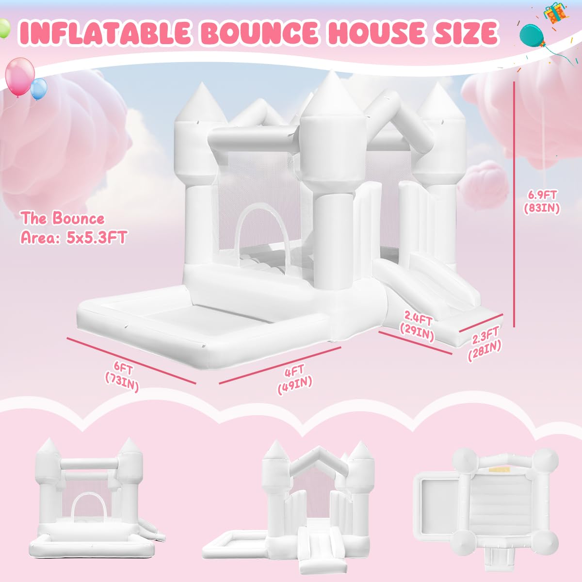 **Inflatable Bounce House for Kids with Slide - White Bouncy Castle for Birthday Parties, Weddings, Backyard & Indoor/Outdoor Fun (Includes Blower) - Perfect for Playdates, Events & Family Gatherings**