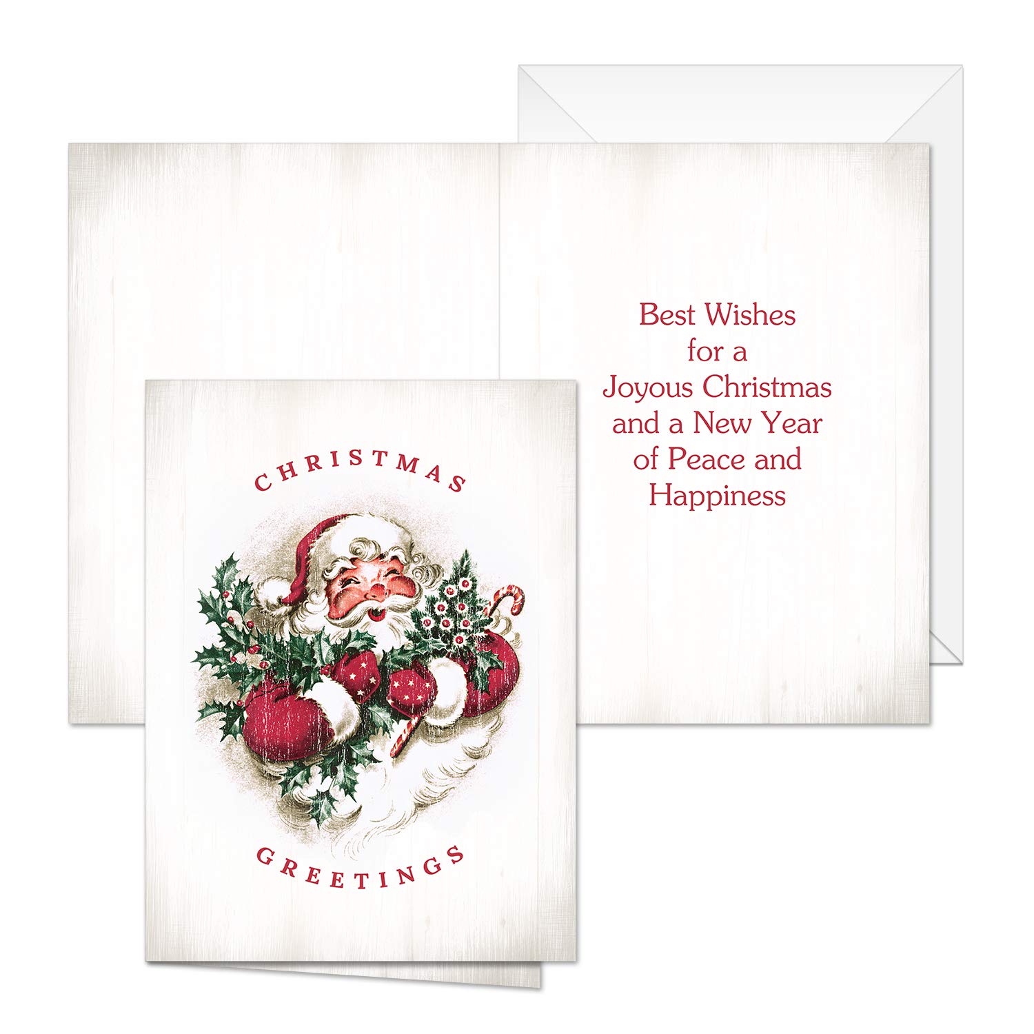 25 Classic Holiday Christmas Cards with White Envelopes - 5 Retro Christmas Designs (4 5/8