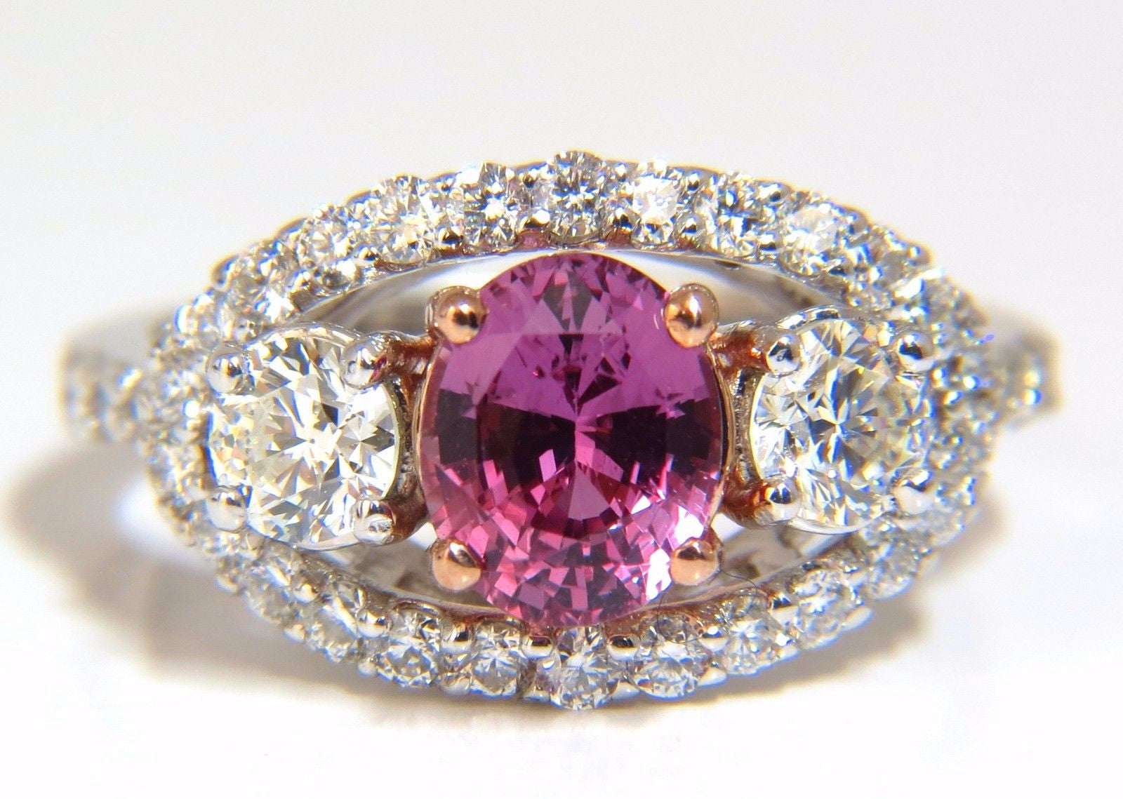 GIA Certified 2.97ct Natural No Heat Vivid Pink Sapphire Ring - Three Stone Wrap Design for Engagement, Anniversary & Special Occasions
