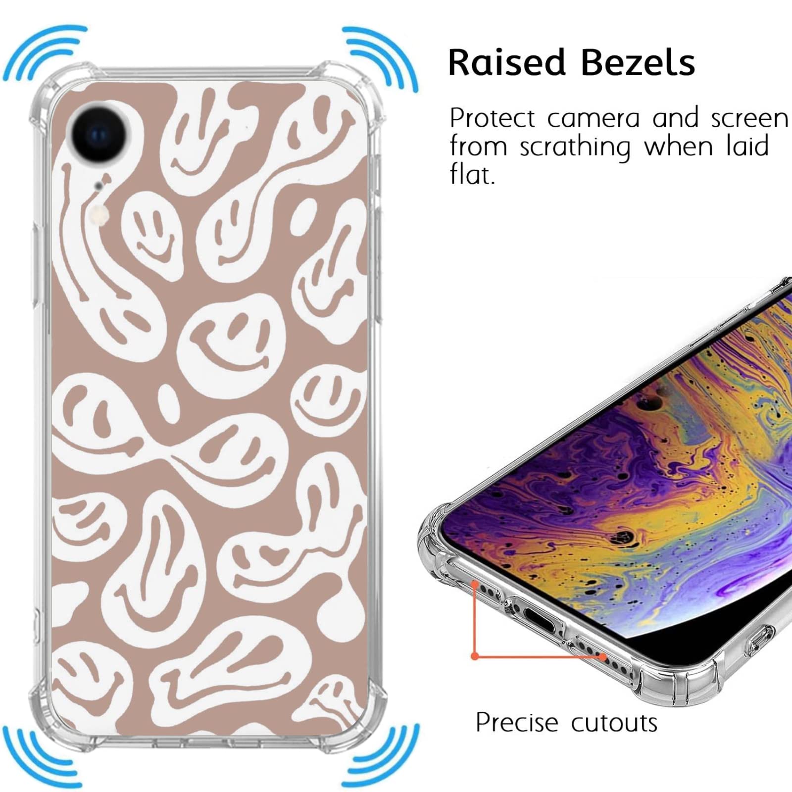 Trippy Smile Face iPhone XR Case - Cute Funny Melted Beige TPU Bumper Phone Cover for Women & Men | Trendy Protective Case for Daily Use, Parties & Gifts