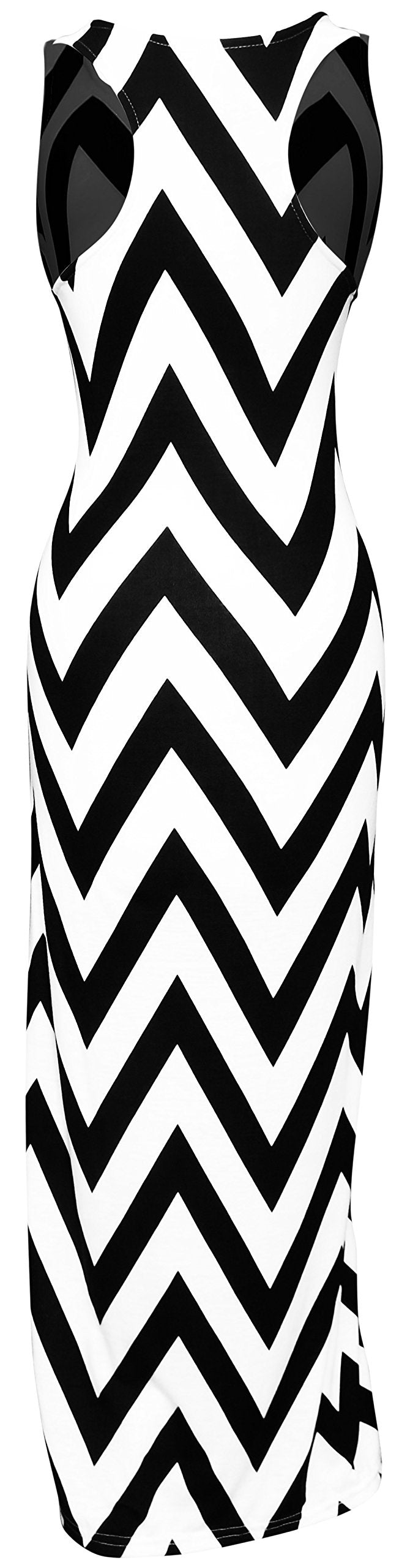 Boho Chic Women's Maxi Dress - Chevron Print 2 Tone Black & White for Spring Summer | Small Size | Perfect for Beach Vacations, Music Festivals & Casual Outings