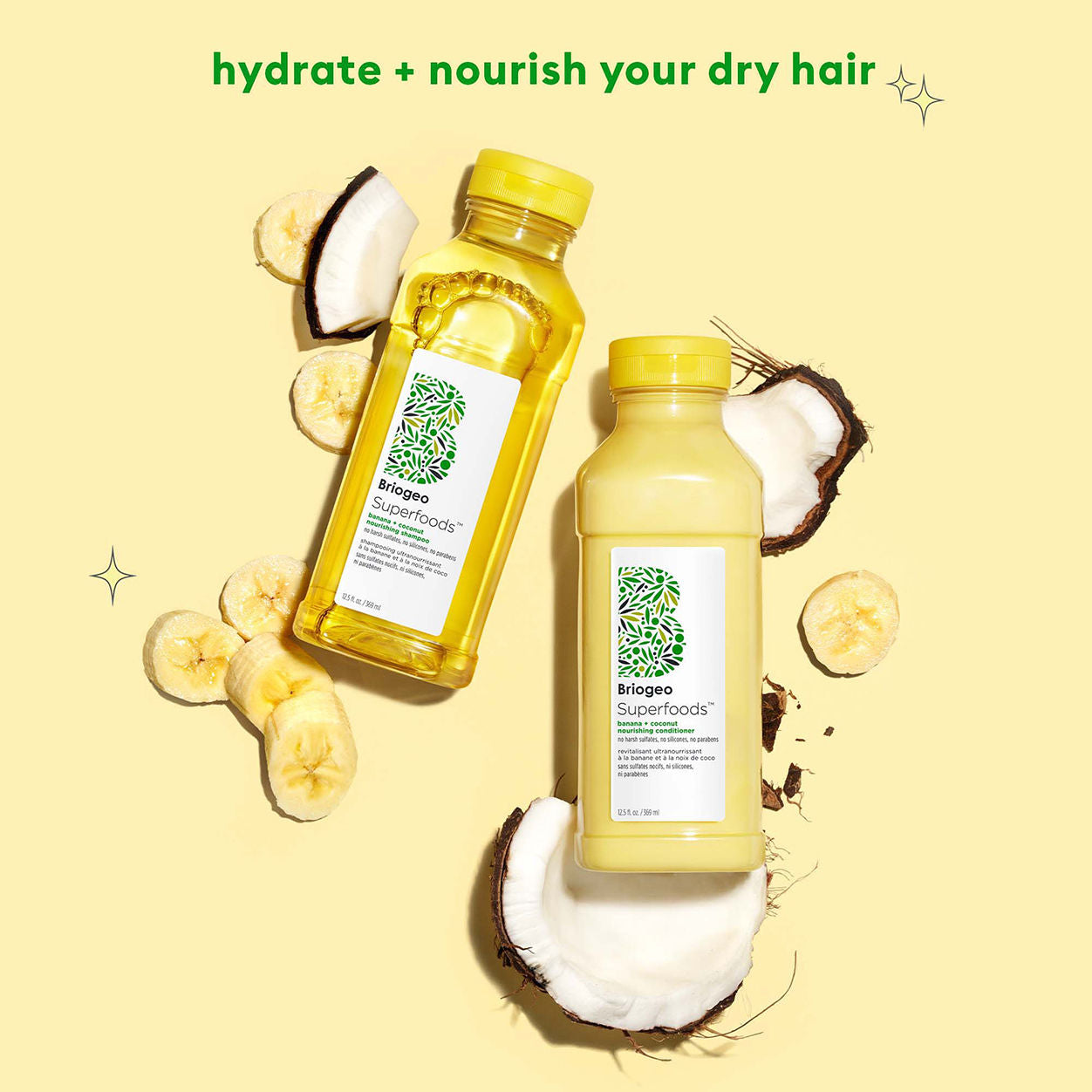 Banana & Coconut Nourishing Superfood Shampoo for Dry Damaged Hair - Hydrating & Repairing Hair Care with Natural Ingredients - Perfect for Daily Use & Salon Quality Results at Home