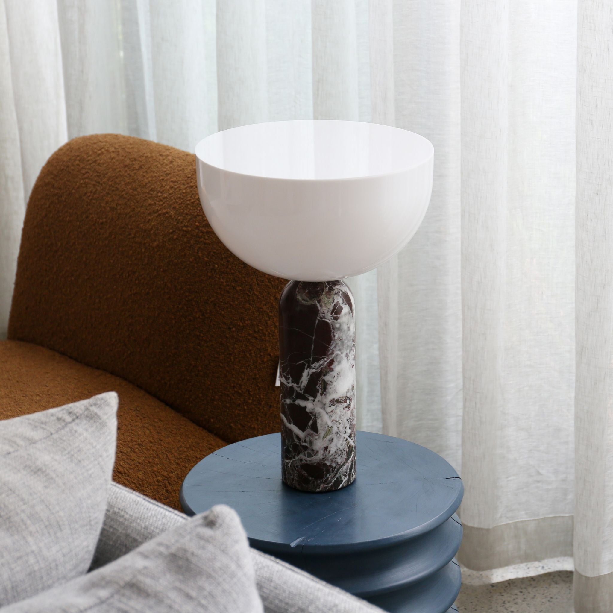 NEW WORKS Kizu Table Lamp - Rosso Levanto Marble Large Modern Lighting for Living Room, Bedroom & Office Decor