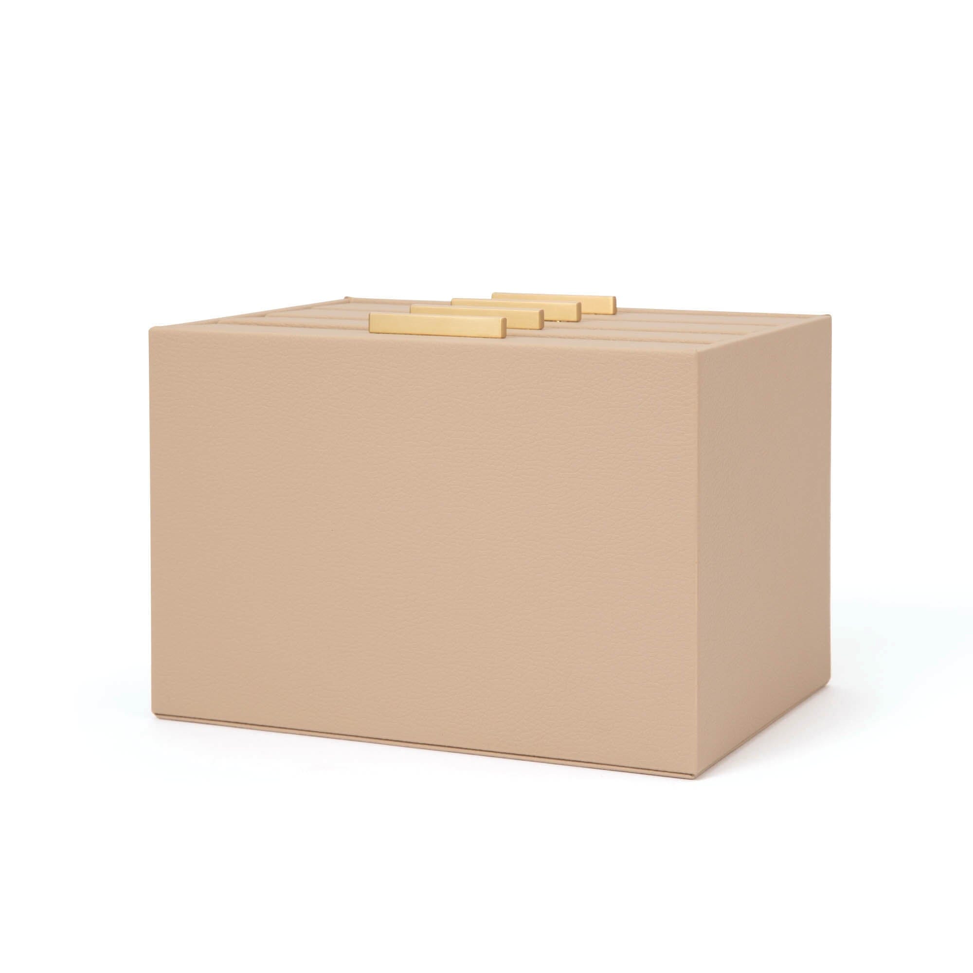Elegant 4-Section Beige Jewelry Organizer Box for Necklaces, Rings & Earrings - Perfect for Bedroom Vanity, Travel & Gift Giving