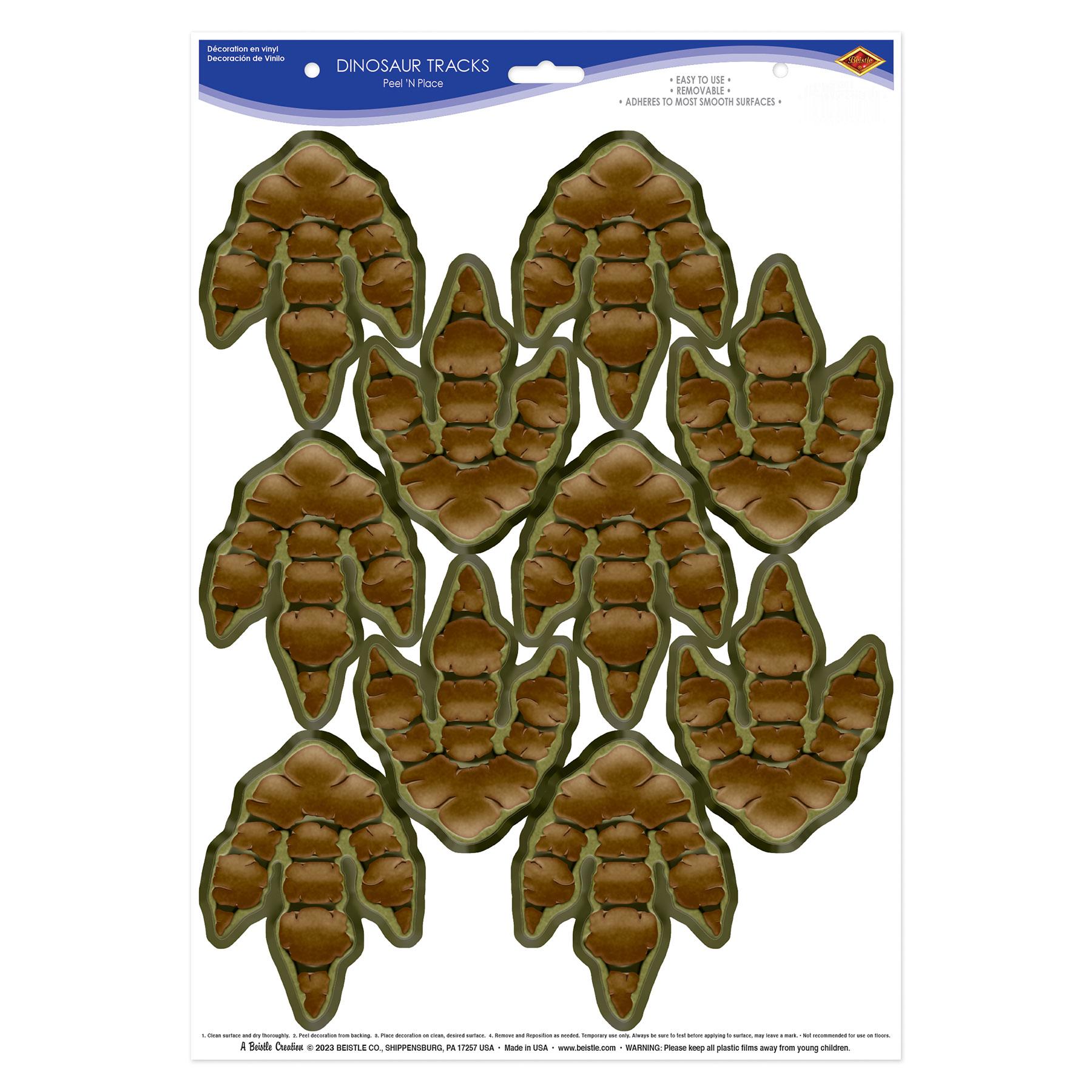 12 Pack Beistle Dinosaur Tracks Peel & Place Cling Sheets - Fun Dinosaur Party Decorations for Kids Birthday, Classroom & Nursery Wall Stickers